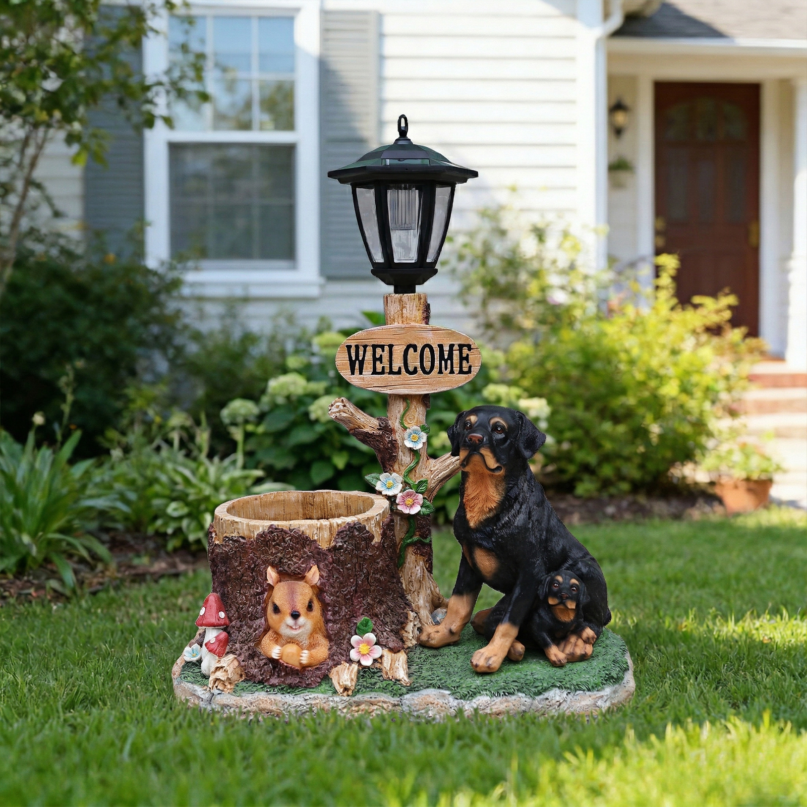 Rottweiler Dog Family Planter Statue - Image 2