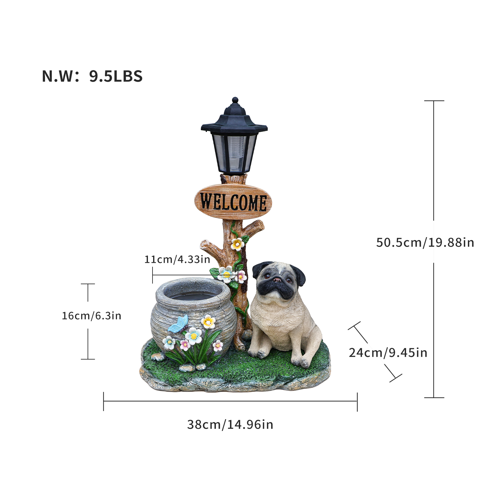 Sitting Pug Dog Planter Statue - Image 2