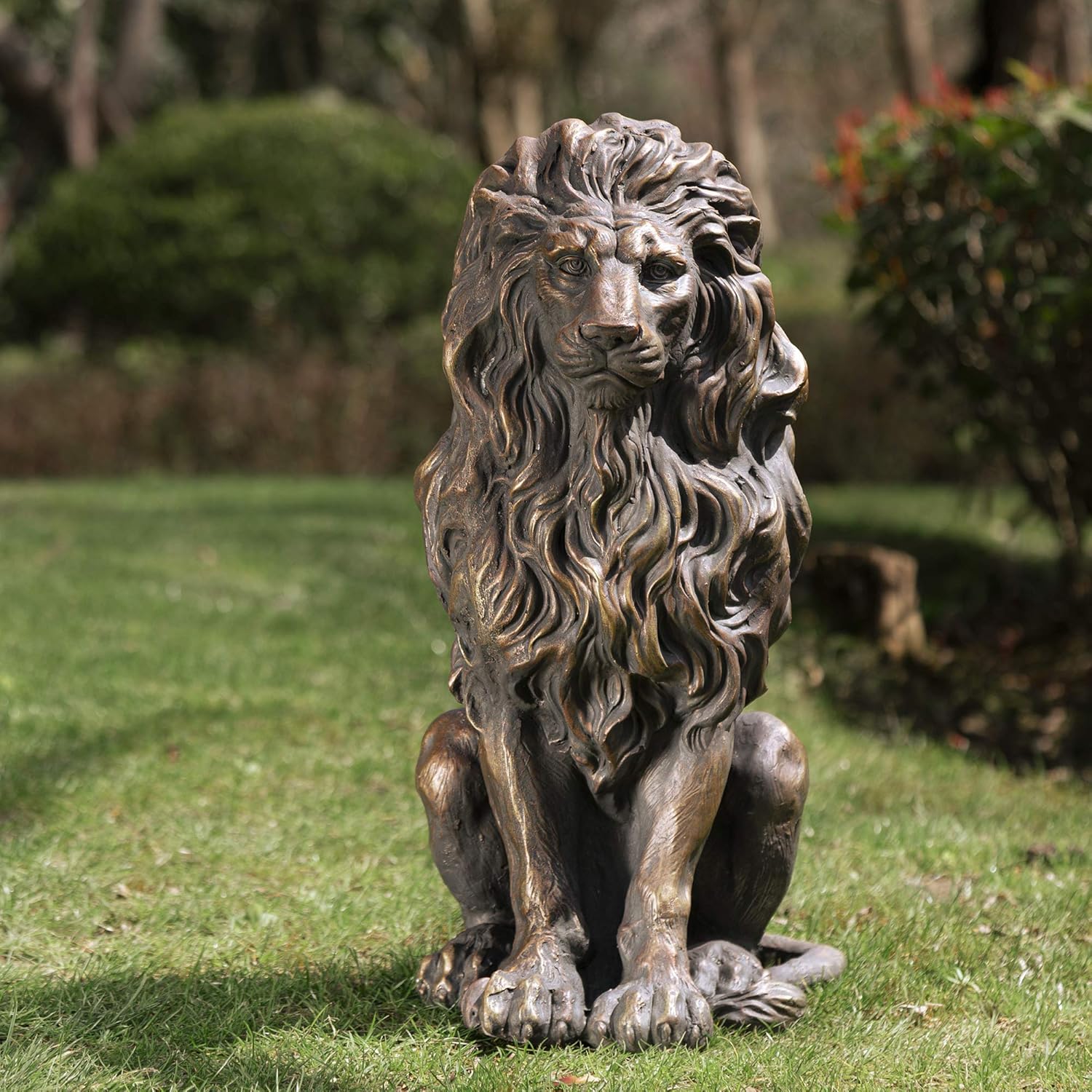 20.5" Lion Statue, Resin Outdoor Guardian Sculpture, Simulated Animal Decor for Villa, Garden, Park & Resort, Patriotic Independence Day Decoration for Home & Courtyard - Image 2