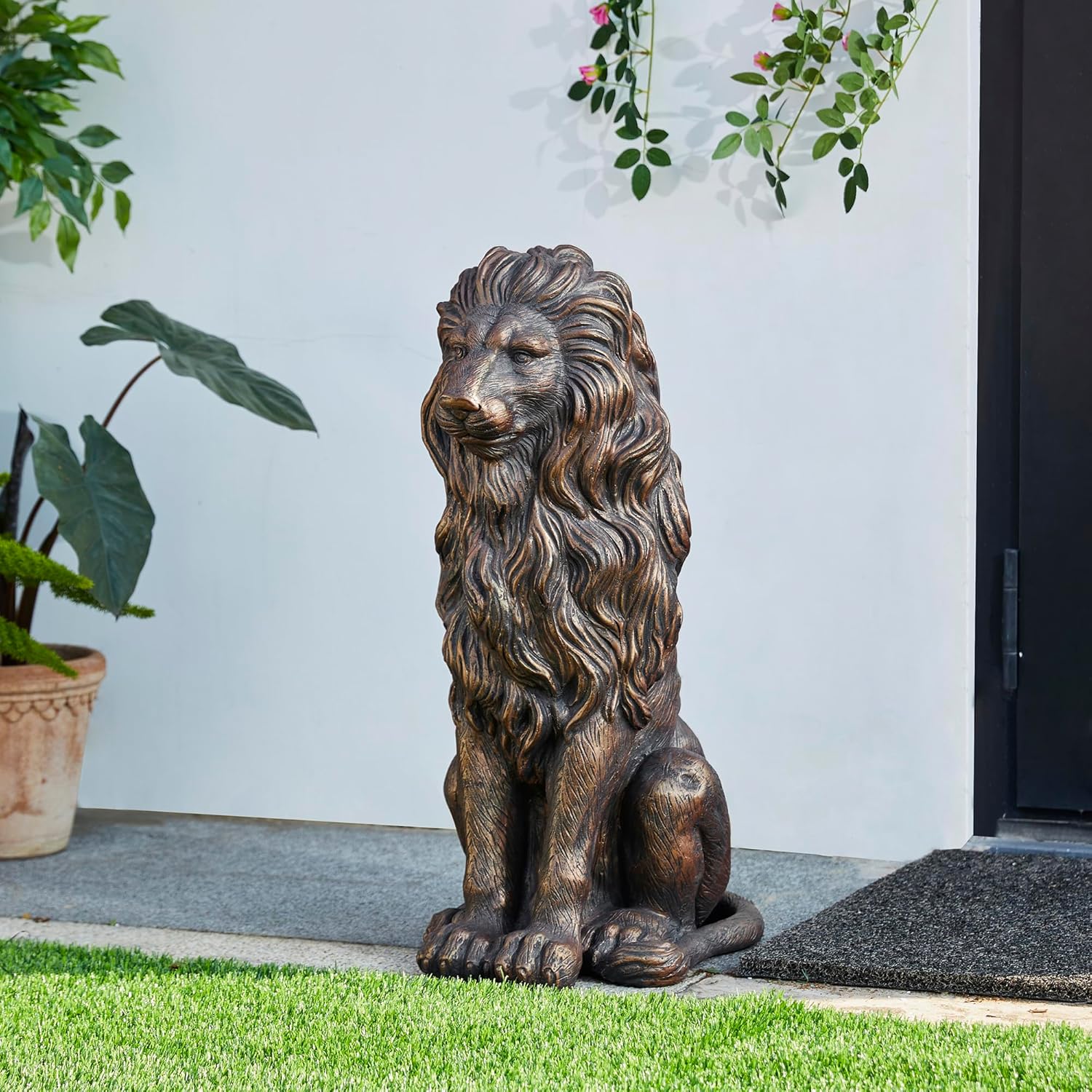 20.5" Lion Statue, Resin Outdoor Guardian Sculpture, Simulated Animal Decor for Villa, Garden, Park & Resort, Patriotic Independence Day Decoration for Home & Courtyard - Image 6