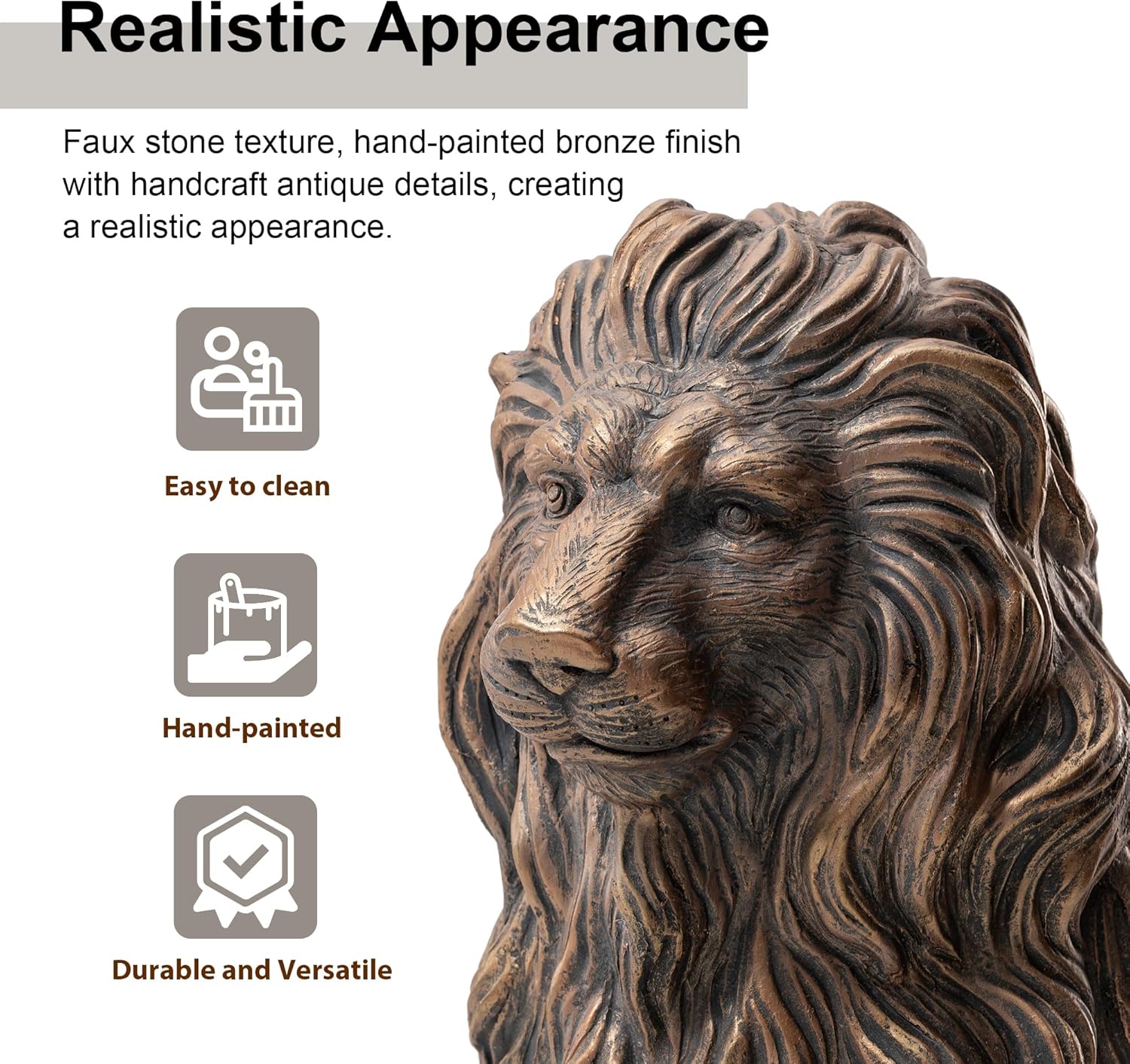 20.5" Lion Statue, Resin Outdoor Guardian Sculpture, Simulated Animal Decor for Villa, Garden, Park & Resort, Patriotic Independence Day Decoration for Home & Courtyard - Image 5