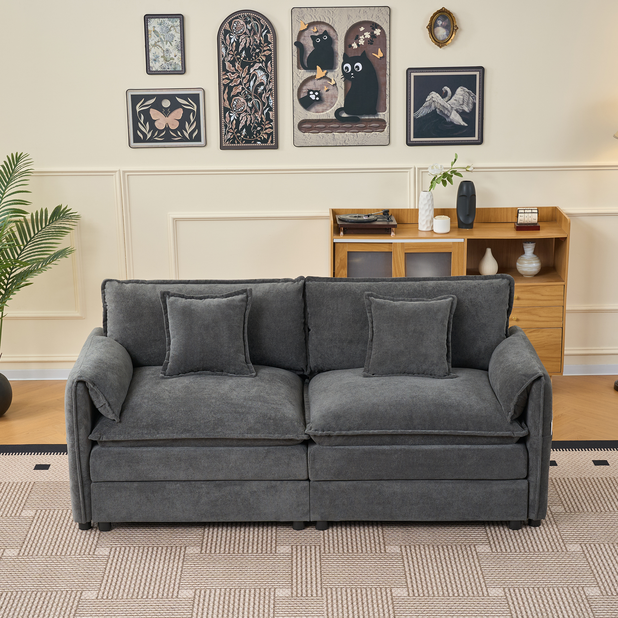 Oversized Chenille Loveseat Sofa, Oversized 2-Seater Small Cloud Couch, Modern Comfy Deep Seat Love Seat for Living Room Bedroom Office Apartment,DIY Combination,Grey - Image 3