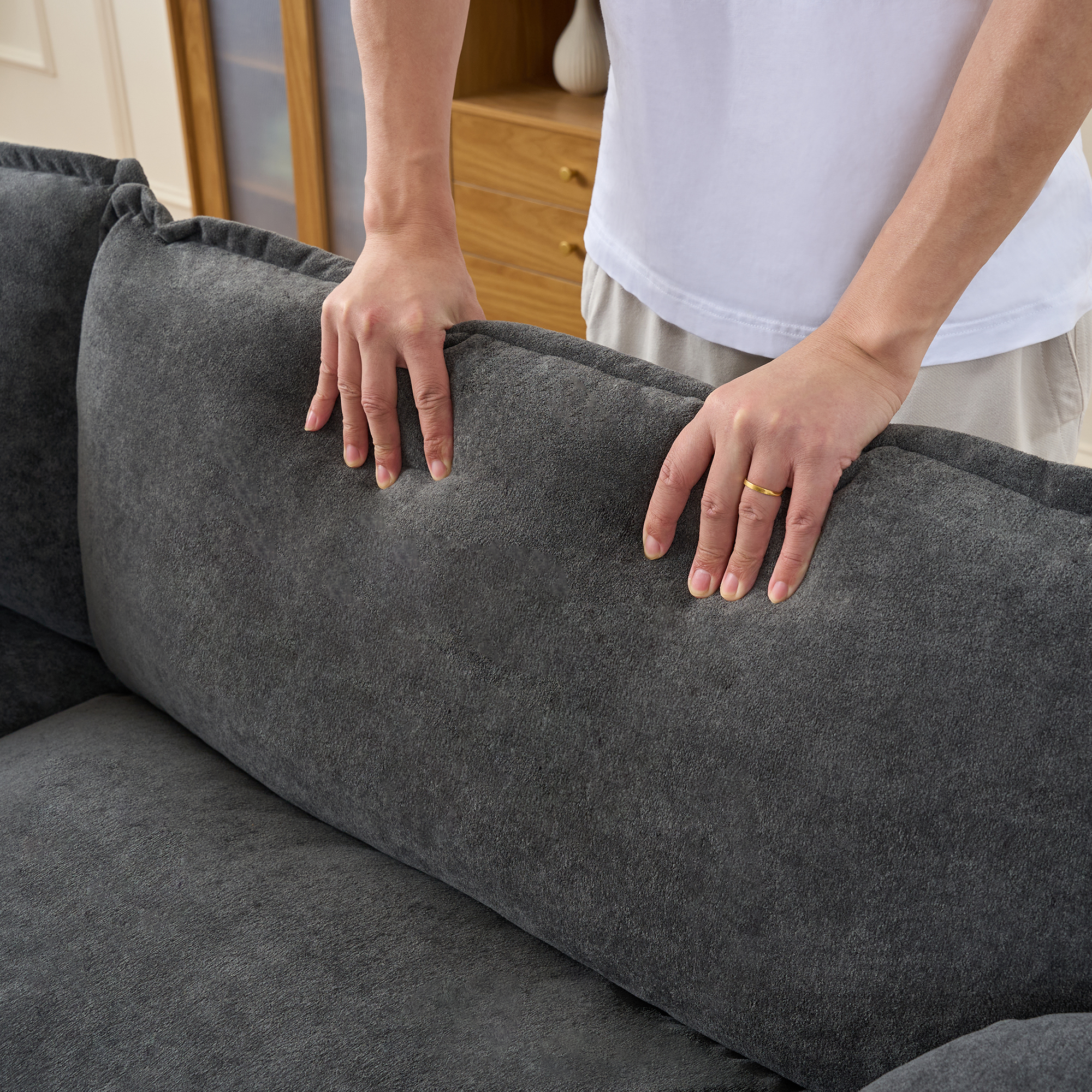 Modular Sectional Sofa, Oversized Deep Seat U Shaped Couch Set for Living Room, 4-Seater Comfy Cloud Couches with 2 Movable Ottomans, DIY Combination, Chenille,Grey - Image 4