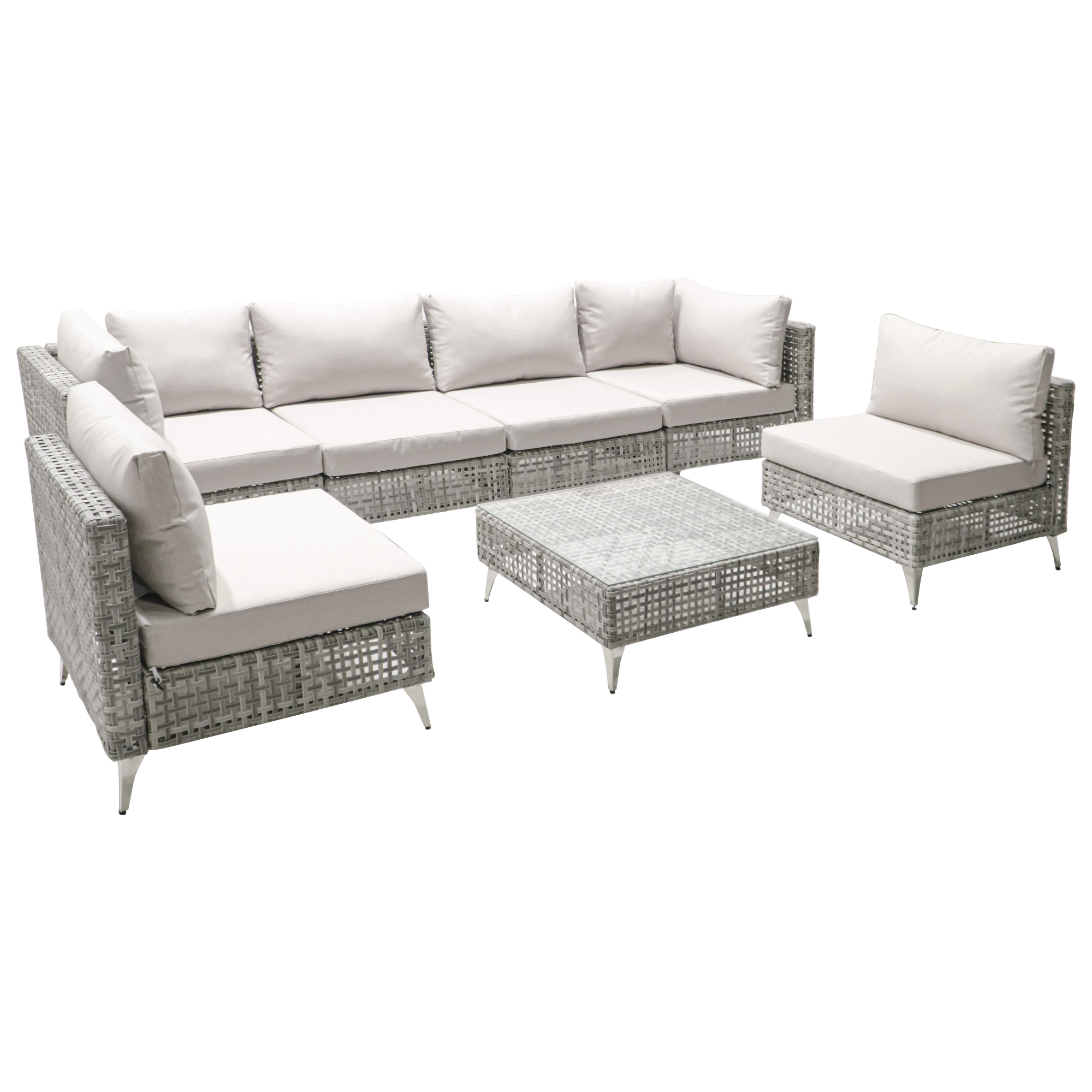 K&K 7-Piece Wicker Patio Furniture Set, Outdoor Conversation Set Sectional Sofa with Water Resistant Grey Thick Cushions and Coffee Table for Outdoor Couch, Porch, Backyard - Grey - Image 3