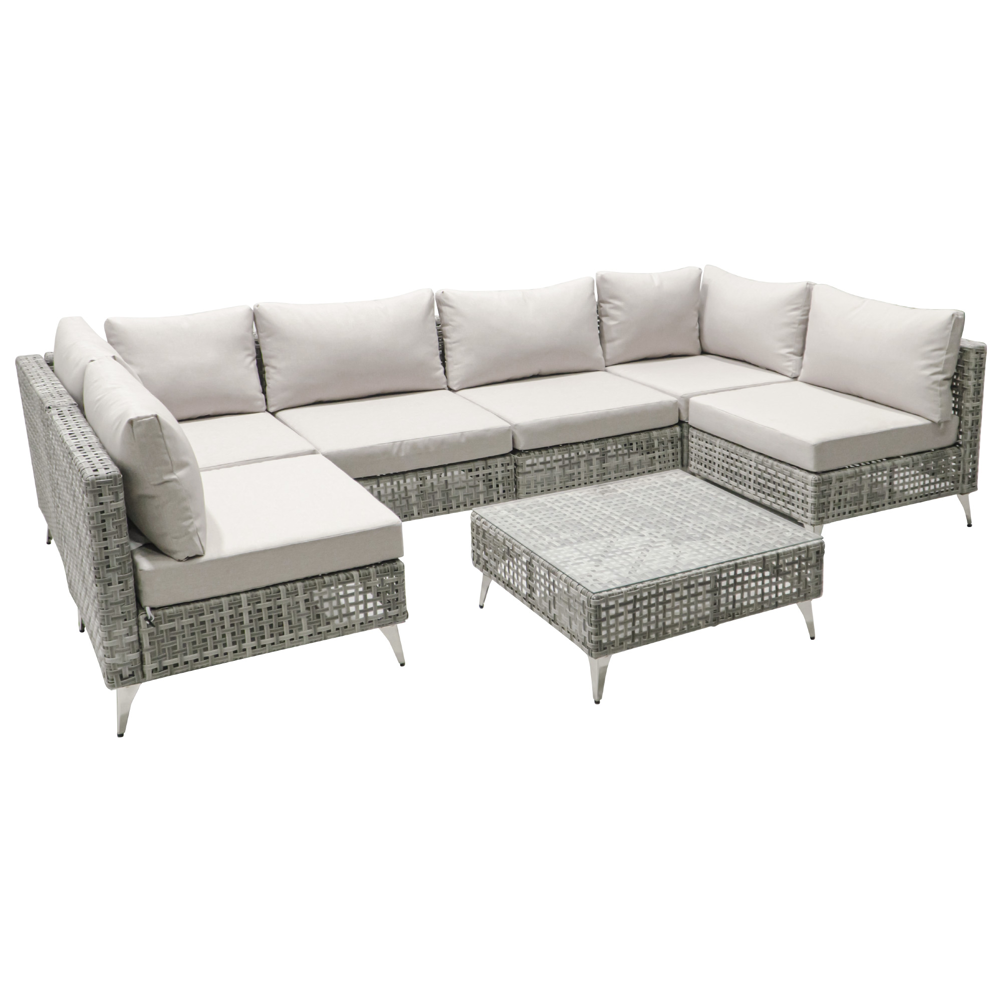 K&K patio 8-Piece Patio Furniture Set with 43" Fire Pit Table, Outdoor Conversation Set & 60,000 BTU 43 Inch Rectangle Propane Fire Pit with Water Resistant Grey Thick Cushions, Grey - Image 4