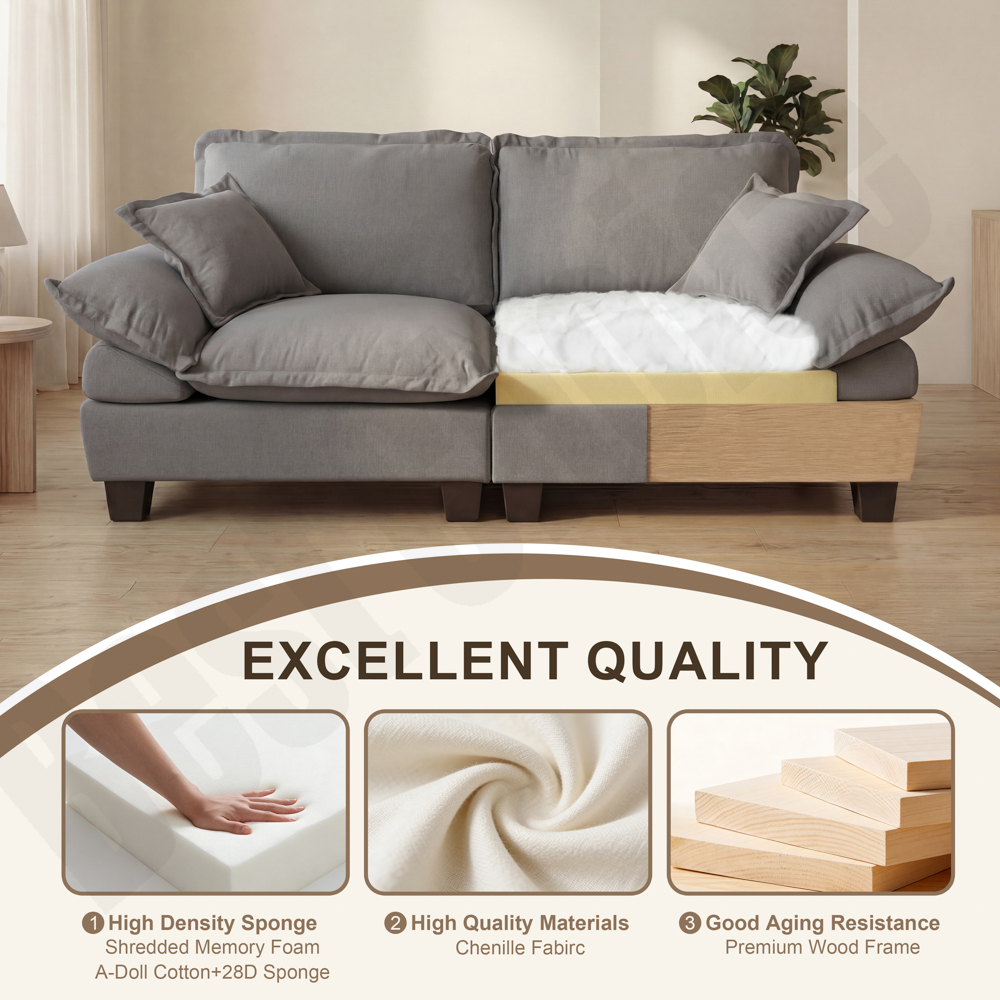 Chenille Sailboat Sofa, 2-Seater Modular Loveseat with Curved Armrests, Comfort-First Couch for Small Spaces & Apartments, Grey - Image 6