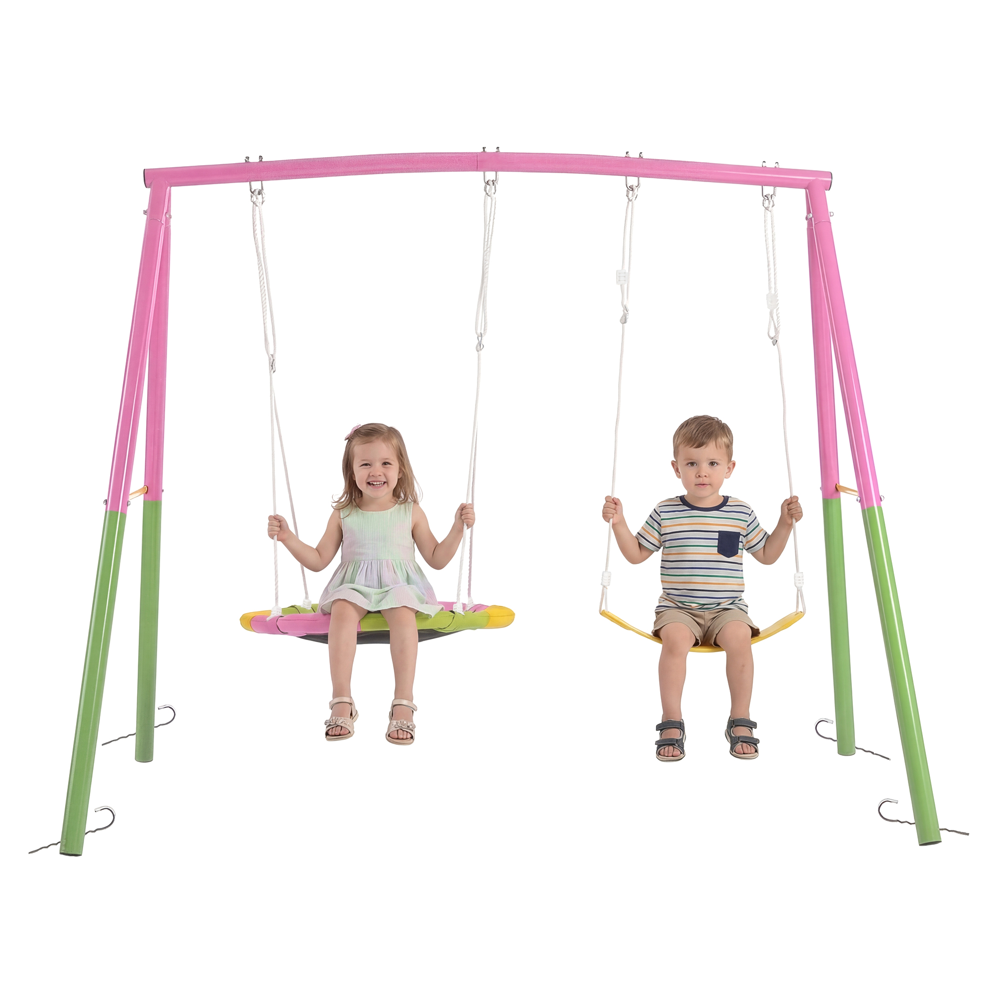 Swing Set for Backyard, 330lbs Swing Set with Heavy-Duty A-Frame Metal Outdoor Swing Stand, 1 Saucer Swing Seat & 1 Belt Swings Seat - Image 3