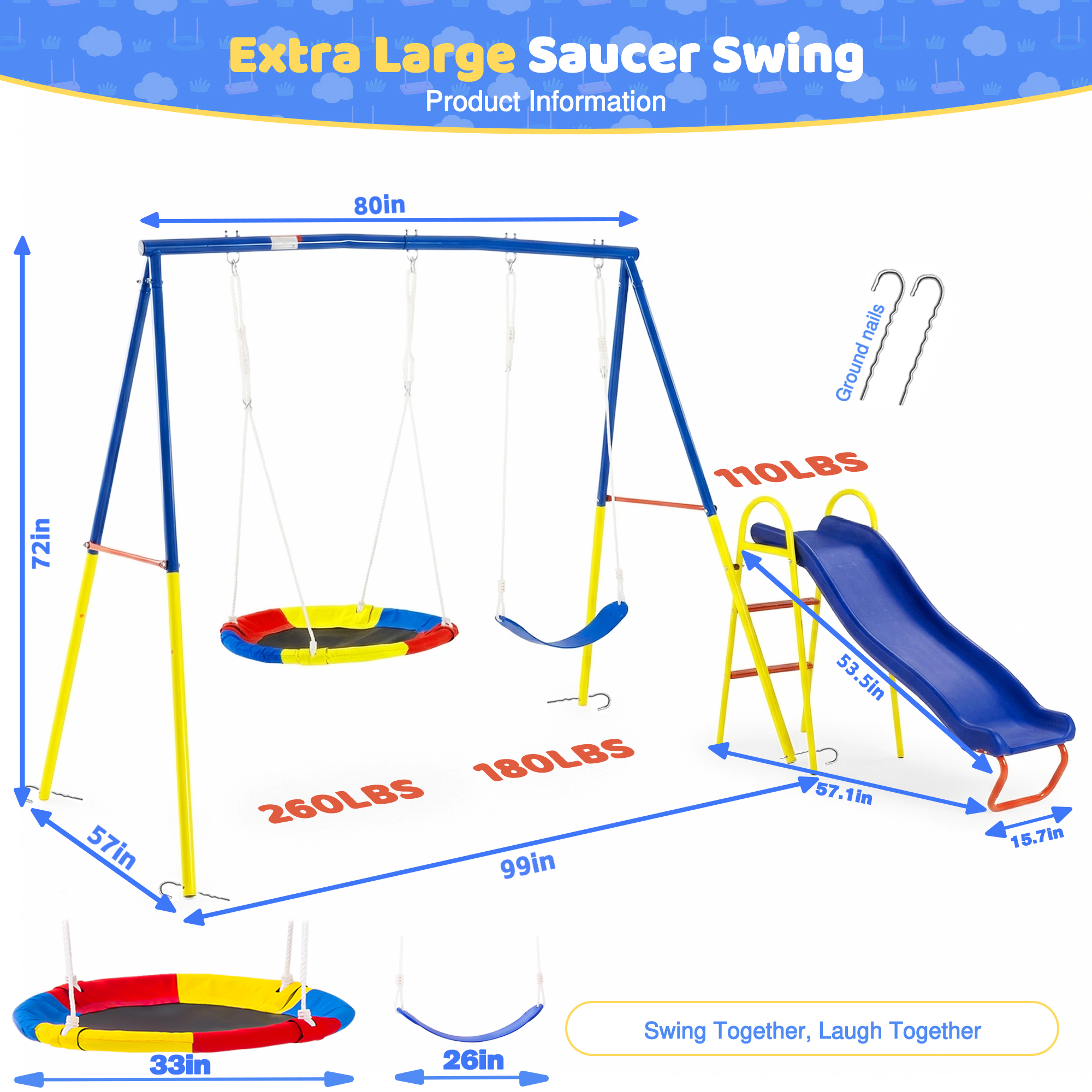 Swing Sets for Backyard with Kids Slide Outdoor Heavy-Duty Metal Playset 3 in 1 Swing Set with Slide - Image 2