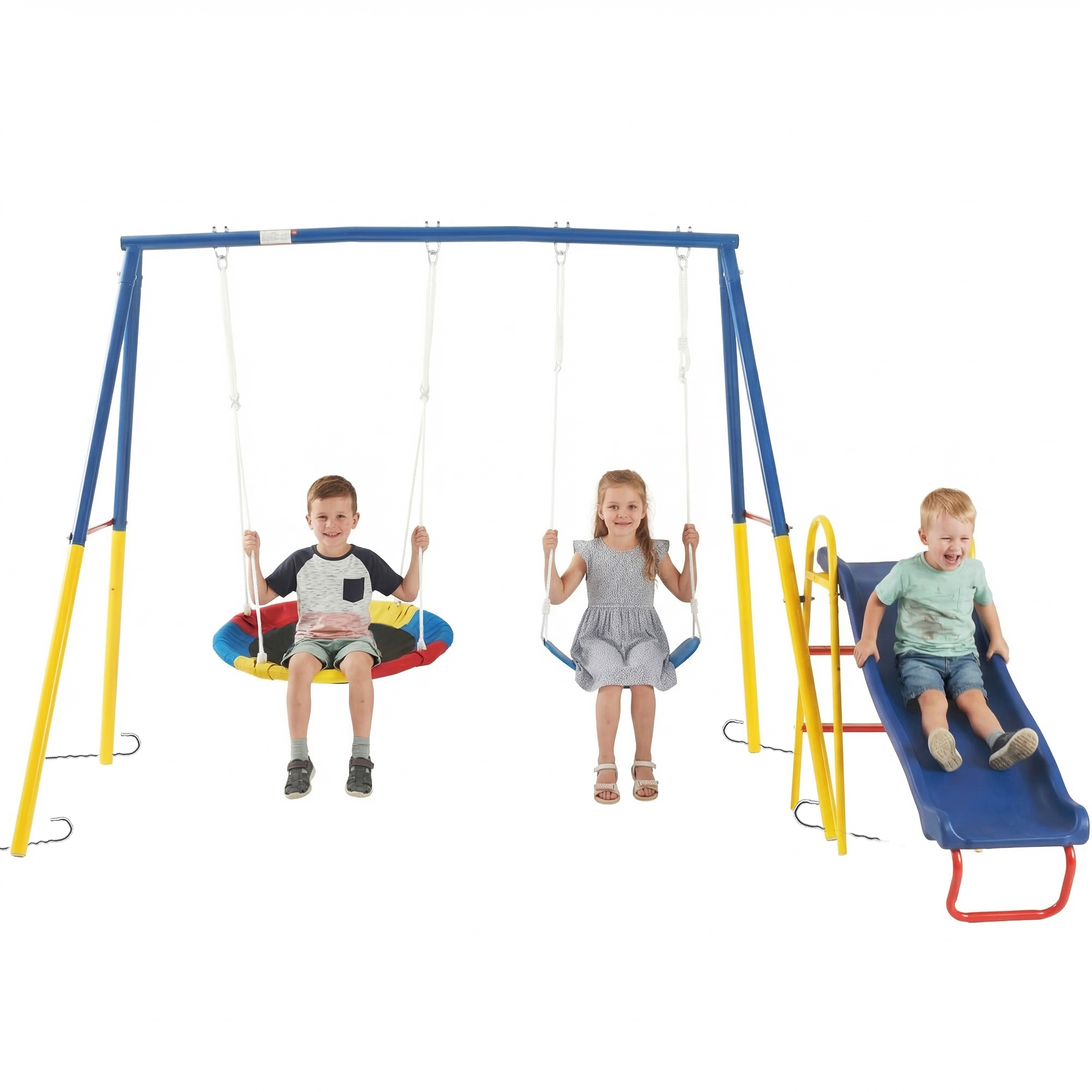 Swing Sets for Backyard with Kids Slide Outdoor Heavy-Duty Metal Playset 3 in 1 Swing Set with Slide - Image 3