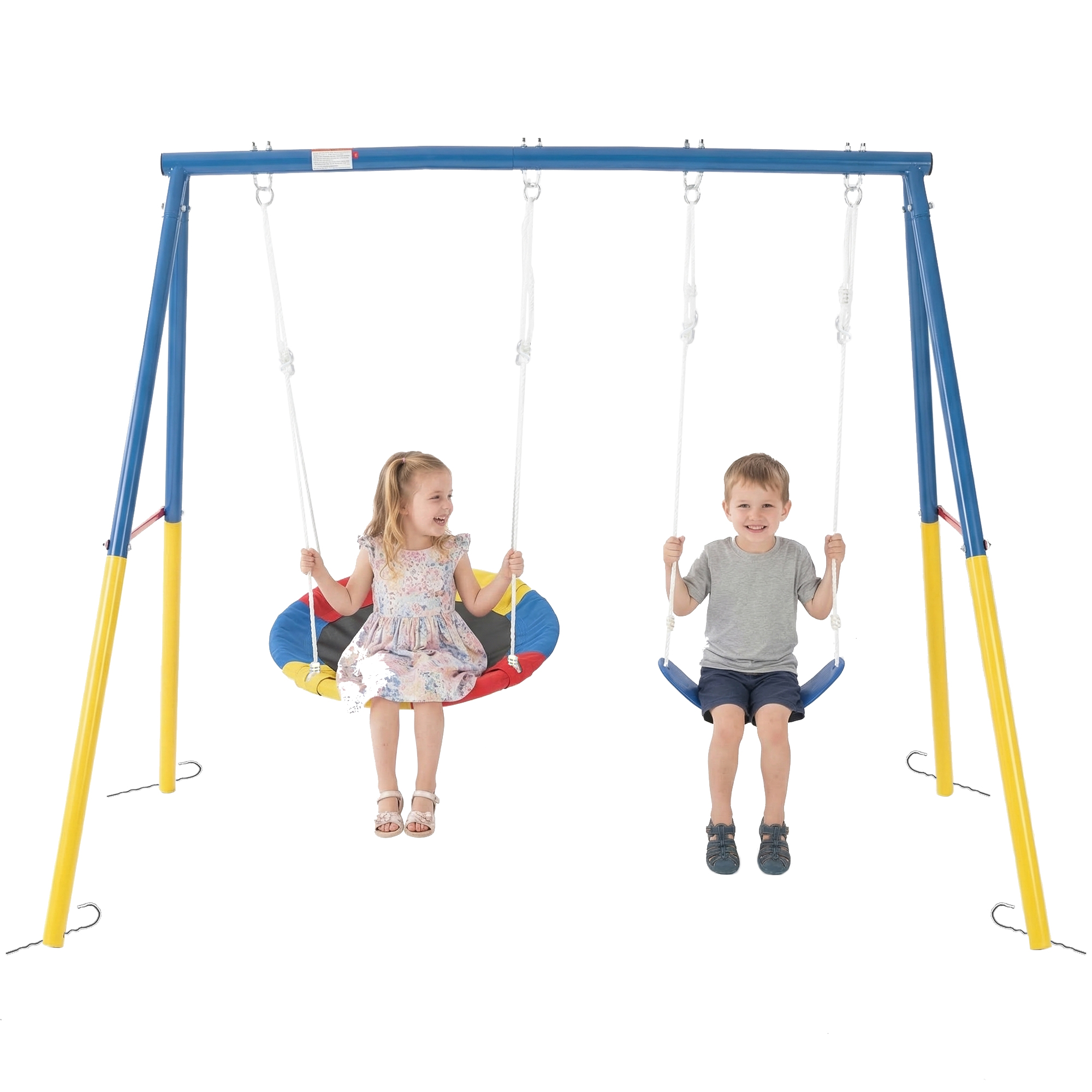 Swing Set for Backyard, 330lbs Swing Set with Heavy-Duty A-Frame Metal Outdoor Swing Stand, 1 Saucer Swing Seat & 1 Belt Swings Seat - Image 2