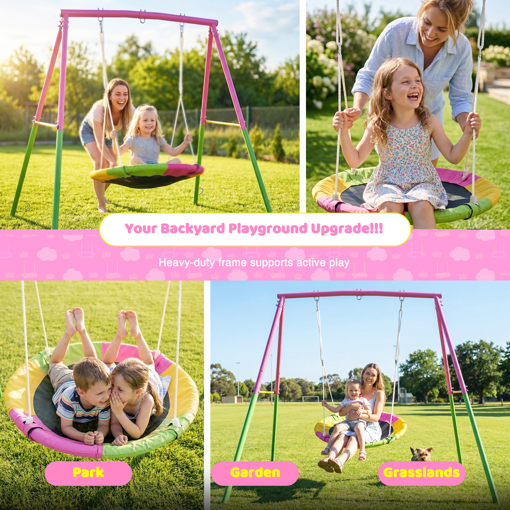 Flying Saucer Swing Set with Heavy Duty A-Frame Metal Swing Stand, Full Steel, Outdoor for Kids, Backyard, Playground, Outdoor - Image 3