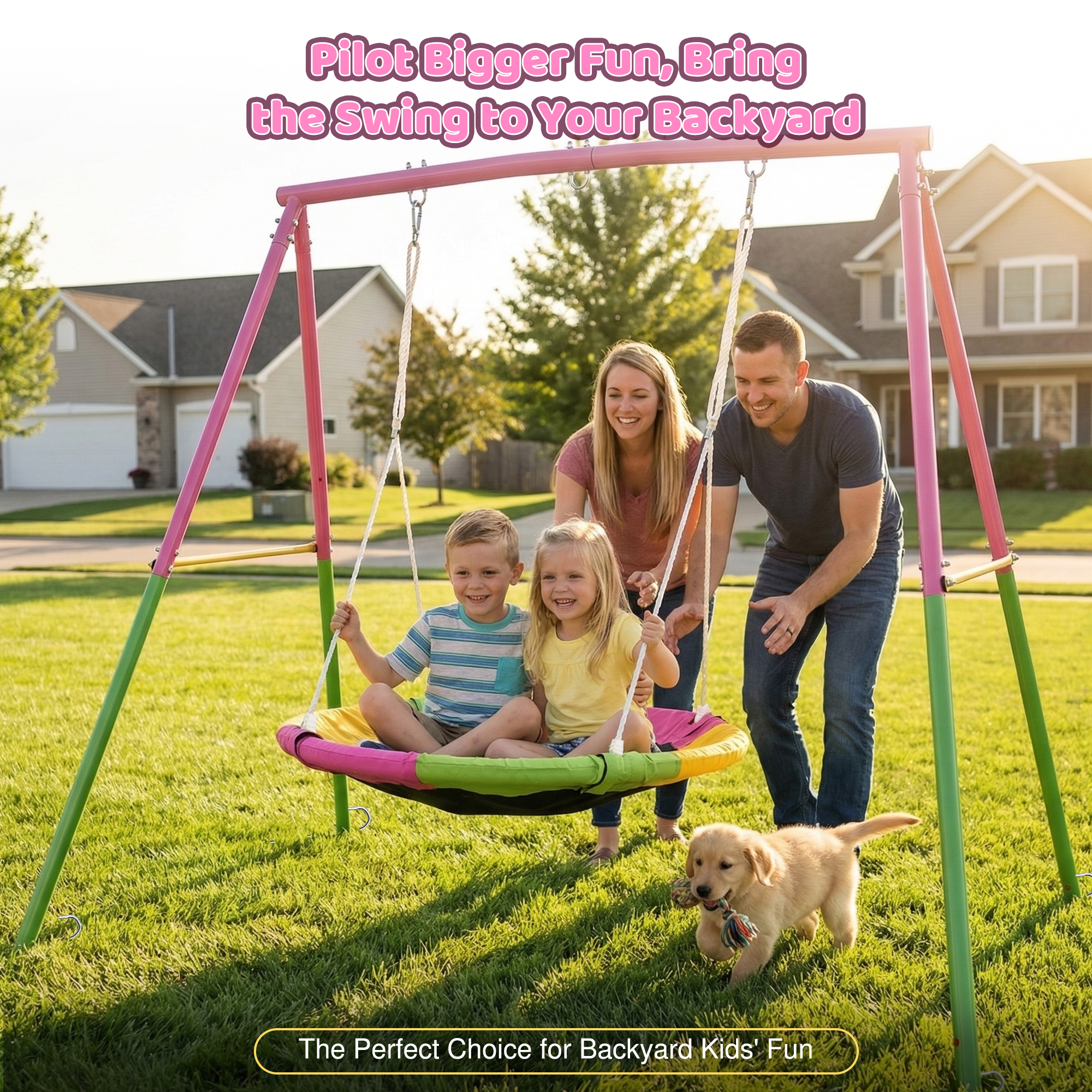 Flying Saucer Swing Set with Heavy Duty A-Frame Metal Swing Stand, Full Steel, Outdoor for Kids, Backyard, Playground, Outdoor - Image 4