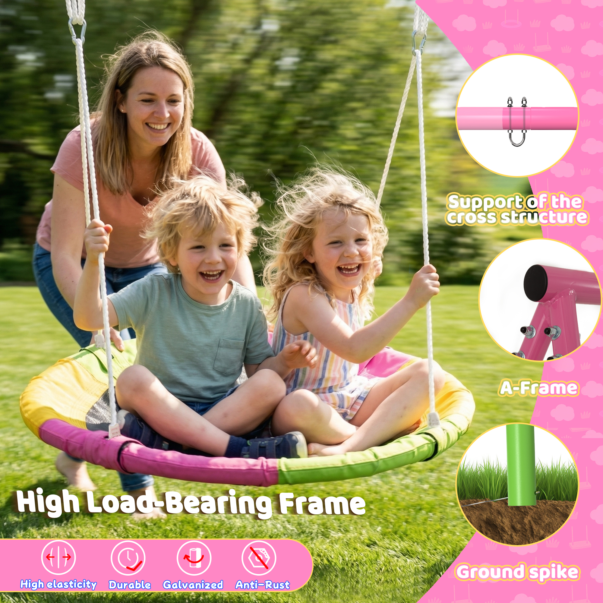 Flying Saucer Swing Set with Heavy Duty A-Frame Metal Swing Stand, Full Steel, Outdoor for Kids, Backyard, Playground, Outdoor - Image 5