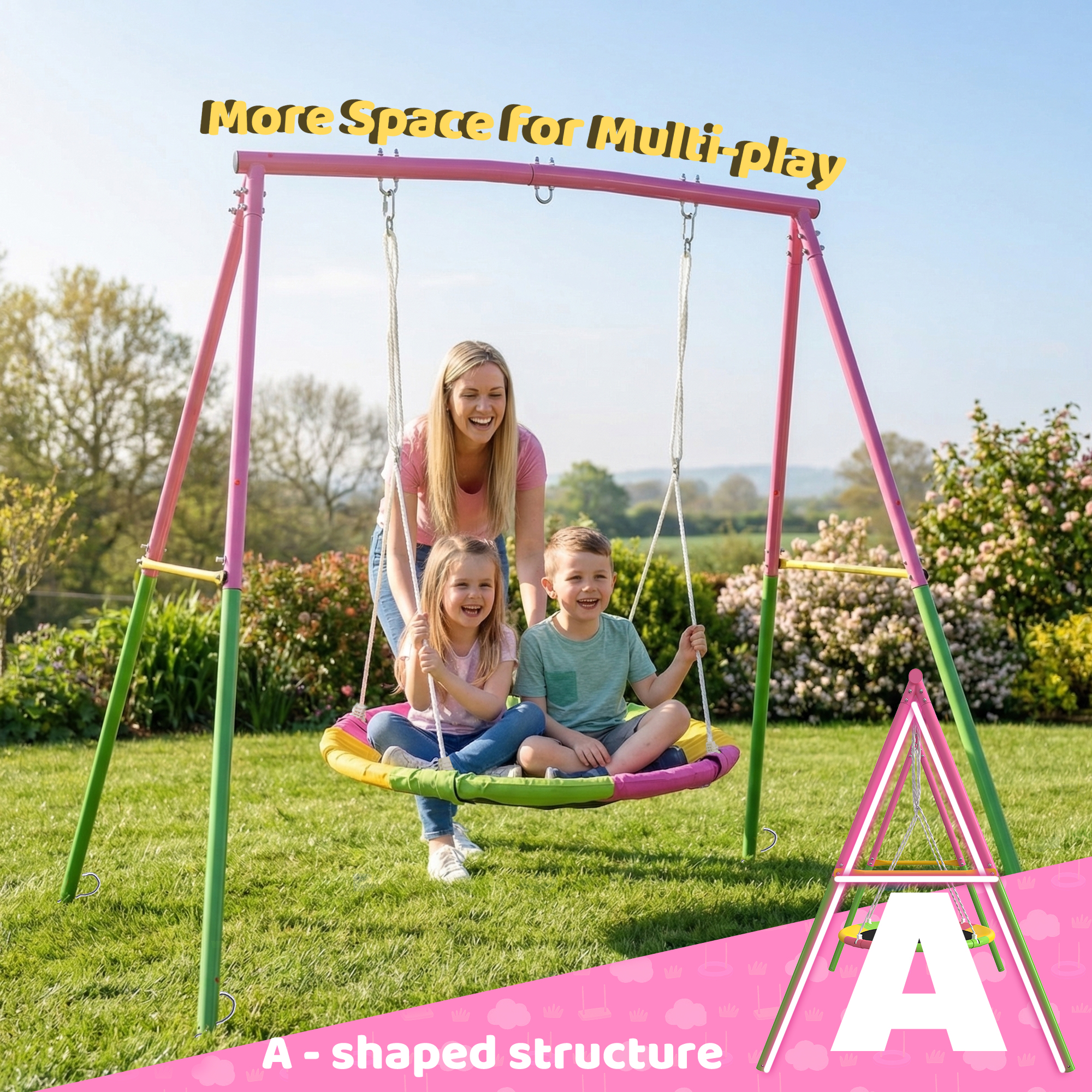 Flying Saucer Swing Set with Heavy Duty A-Frame Metal Swing Stand, Full Steel, Outdoor for Kids, Backyard, Playground, Outdoor - Image 6