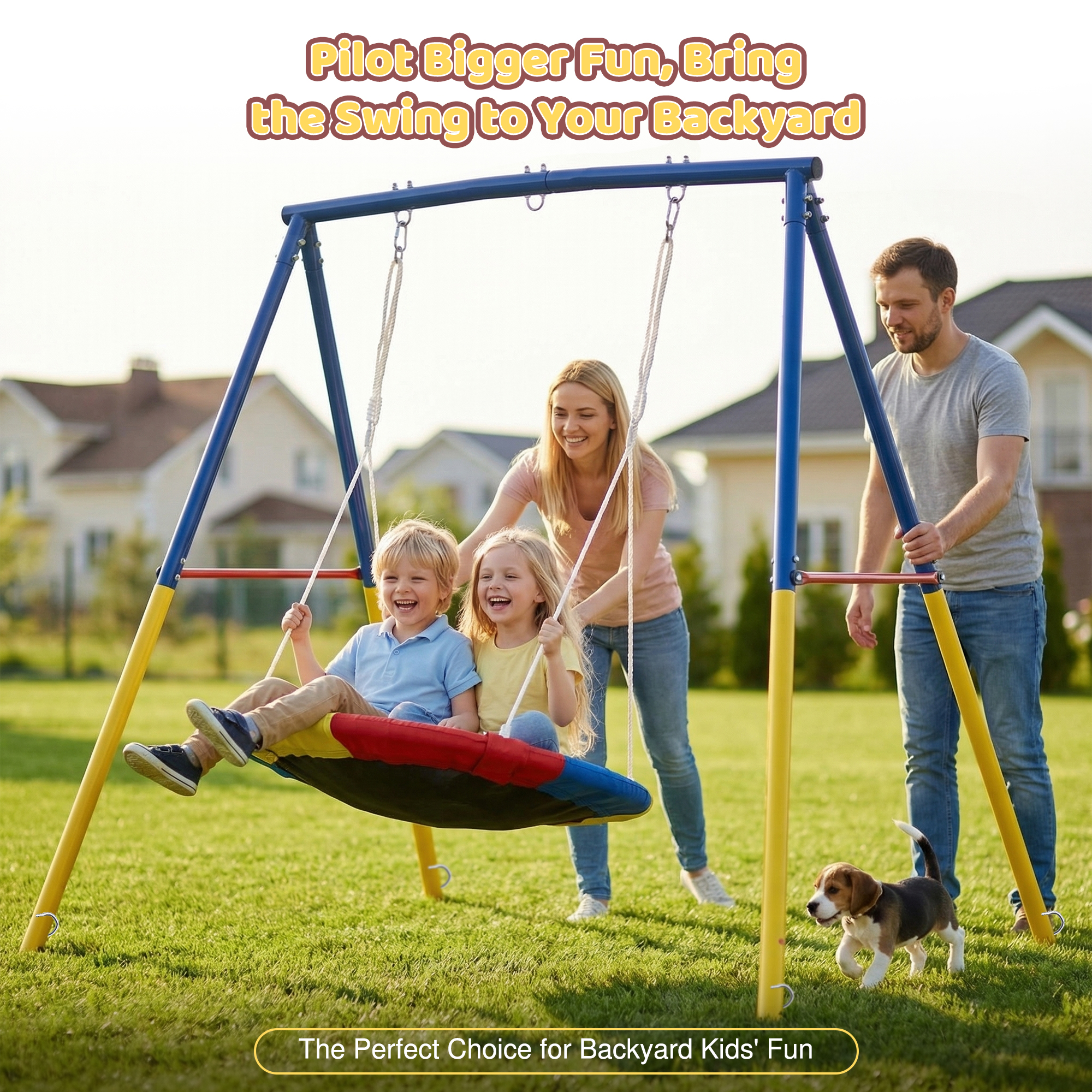 Flying Saucer Swing Set with Heavy Duty A-Frame Metal Swing Stand, Full Steel, Outdoor for Kids, Backyard, Playground, Outdoor - Image 3