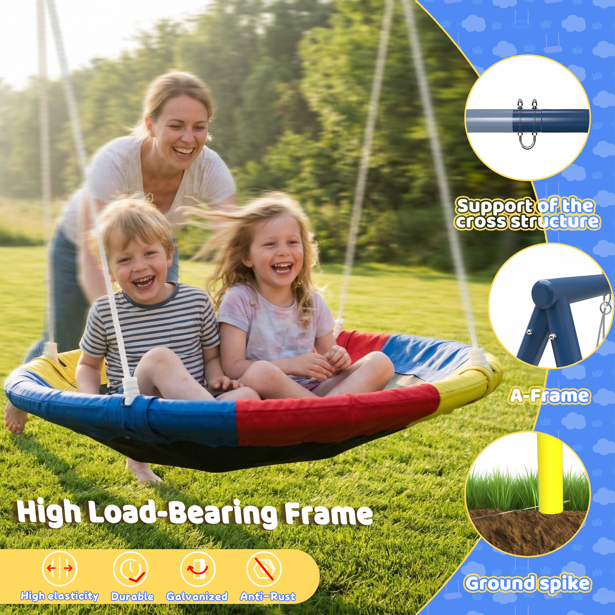 Flying Saucer Swing Set with Heavy Duty A-Frame Metal Swing Stand, Full Steel, Outdoor for Kids, Backyard, Playground, Outdoor - Image 5
