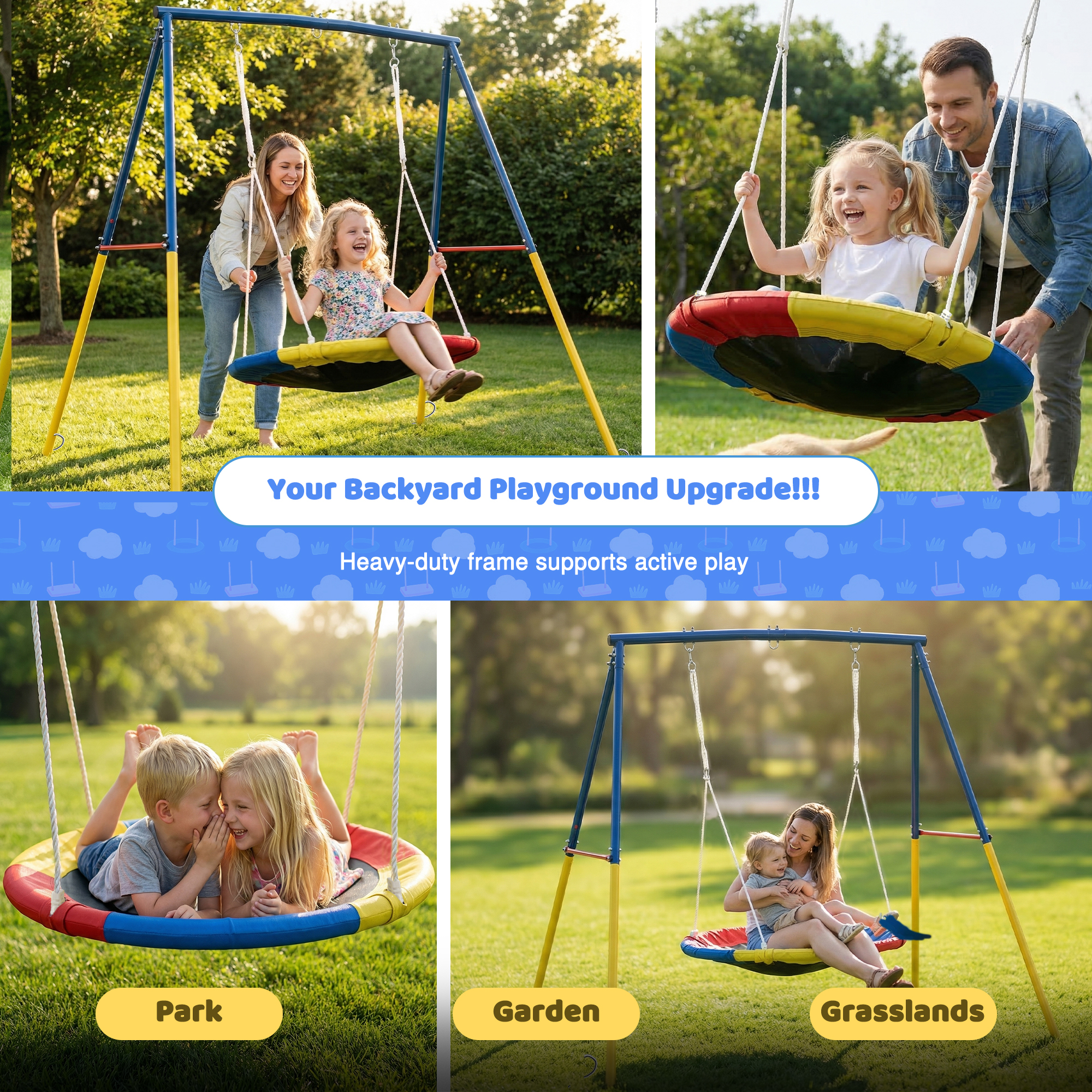 Flying Saucer Swing Set with Heavy Duty A-Frame Metal Swing Stand, Full Steel, Outdoor for Kids, Backyard, Playground, Outdoor - Image 4
