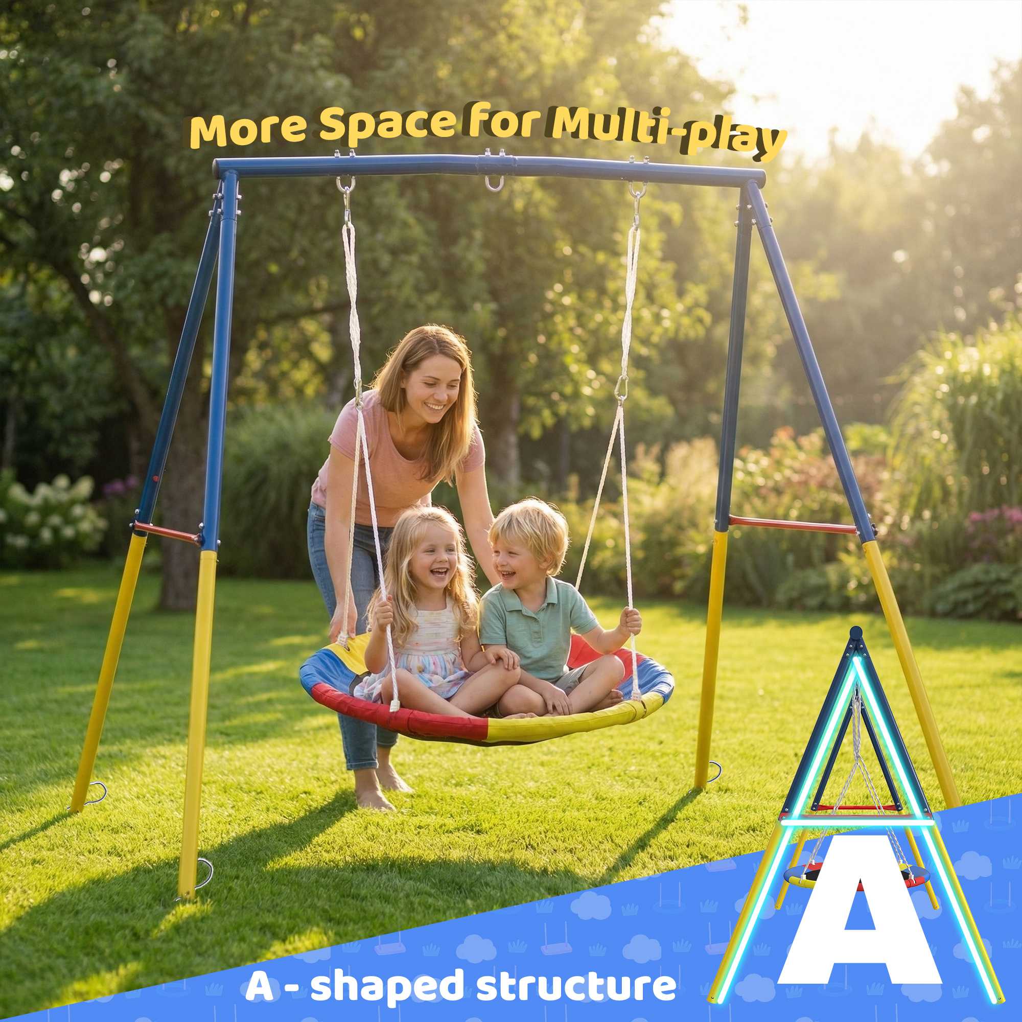 Flying Saucer Swing Set with Heavy Duty A-Frame Metal Swing Stand, Full Steel, Outdoor for Kids, Backyard, Playground, Outdoor - Image 6