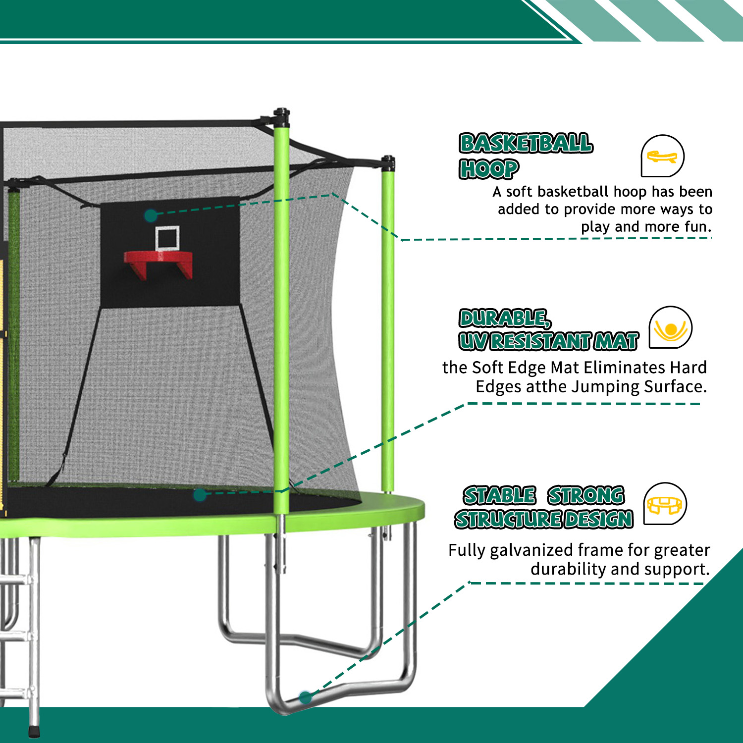 14FT Trampoline ,Sports Fitness Trampolines with Enclosure Net, Recreational Trampolines for Outdoor Indoor - Image 3