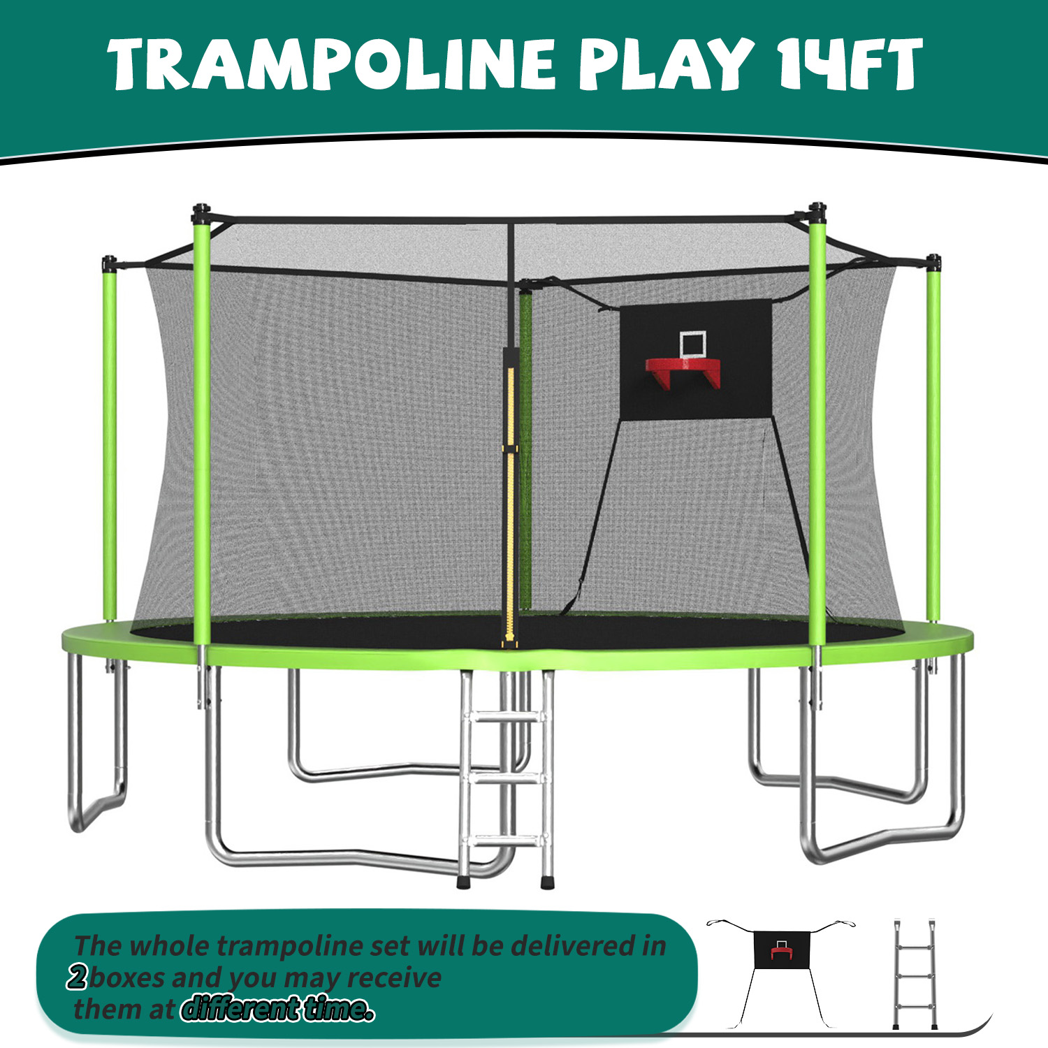 14FT Trampoline ,Sports Fitness Trampolines with Enclosure Net, Recreational Trampolines for Outdoor Indoor - Image 5