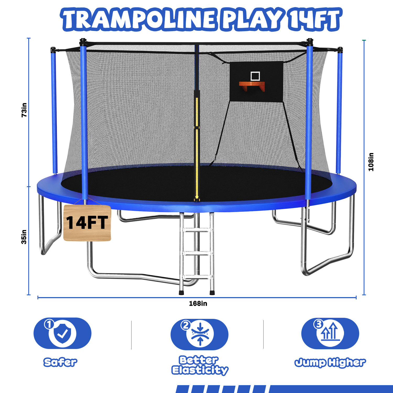 14FT Trampoline ,Sports Fitness Trampolines with Enclosure Net, Recreational Trampolines for Outdoor Indoor - Image 6