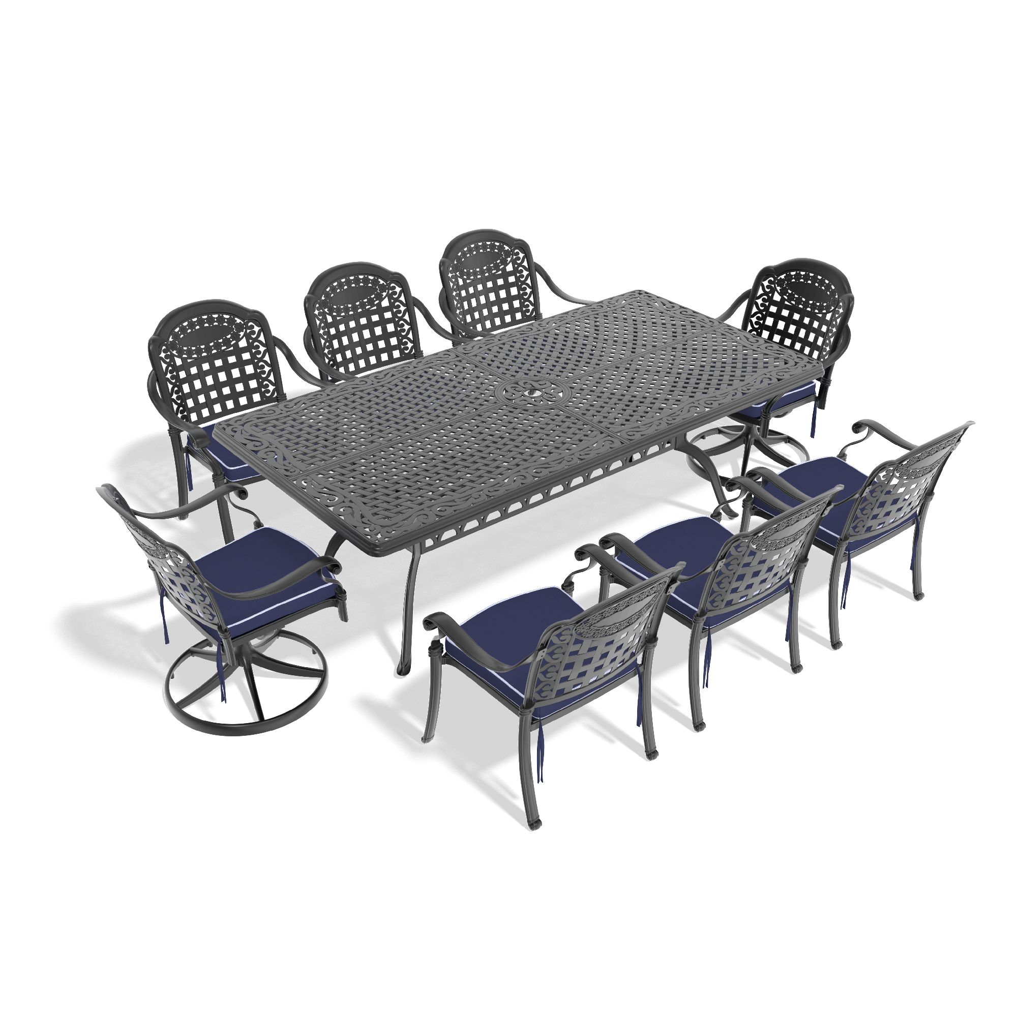 9-Piece All-Weather Cast Aluminum Dining Set, Include 2 Swivel Chairs,6 Dining Chairs and Rectangular Table With Black Frame (same sku: W1710S00478,W1710S00390) - Image 2