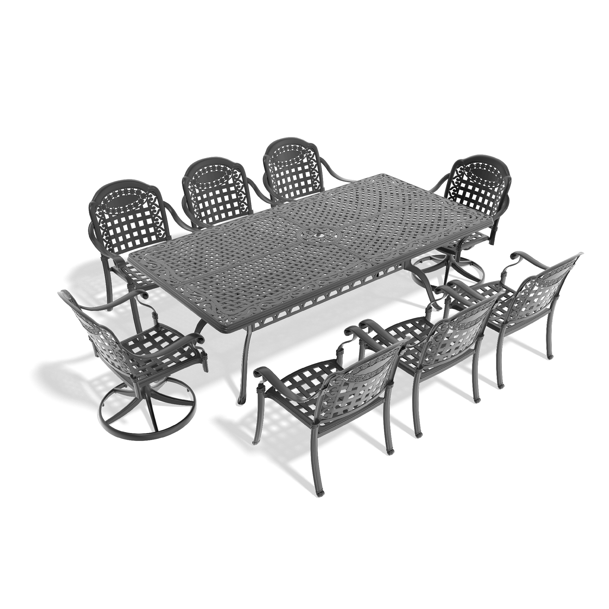 9-Piece All-Weather Cast Aluminum Dining Set, Include 2 Swivel Chairs,6 Dining Chairs and Rectangular Table With Black Frame (same sku: W1710S00478,W1710S00390) - Image 3