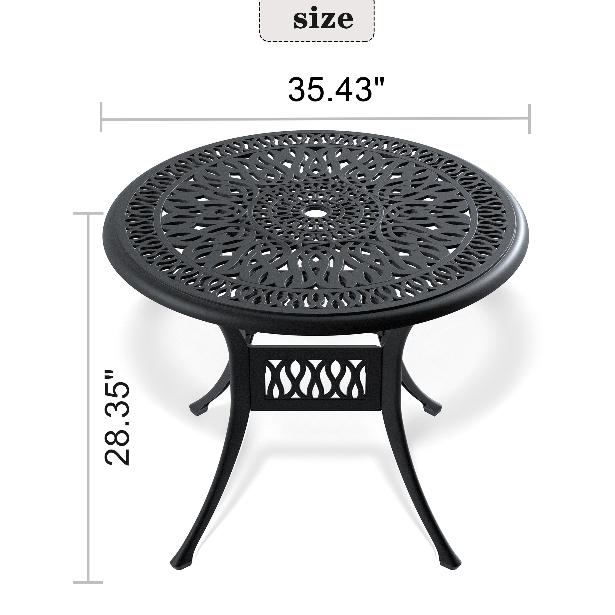 Ø35.43-inch Cast Aluminum Patio Dining Table With Black Frame and Umbrella Hole (same sku: W171084475,W1710P497717) - Image 5