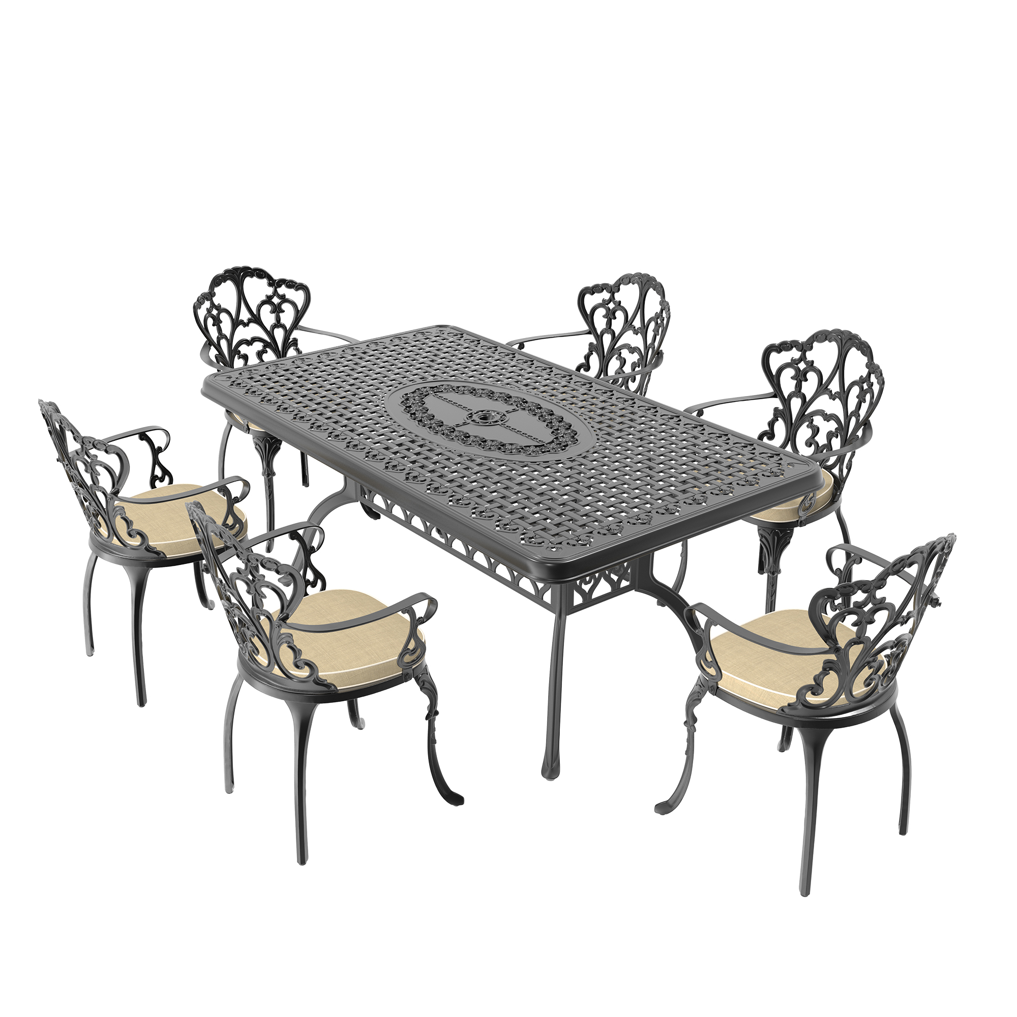 7-Piece Set Of Cast Aluminum Patio Furniture With Black Frame and Off-white Seat Cushions(same sku:W1710S00102) - Image 3