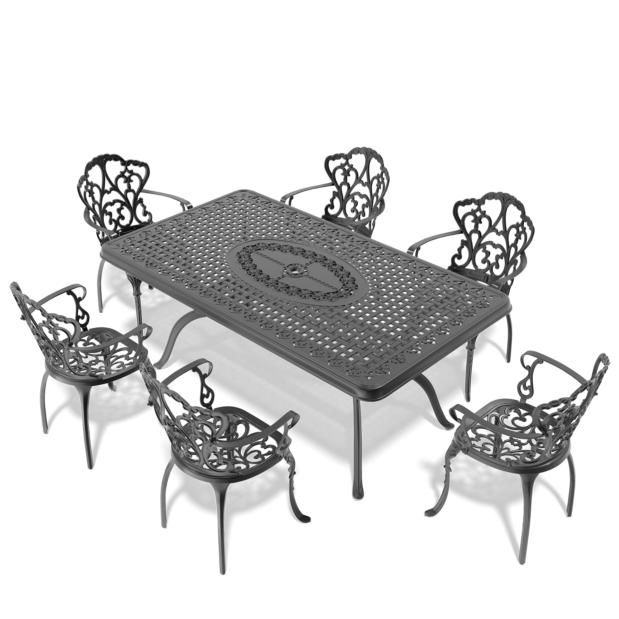 7-Piece Set Of Cast Aluminum Patio Furniture With Black Frame and Off-white Seat Cushions(same sku:W1710S00102) - Image 4