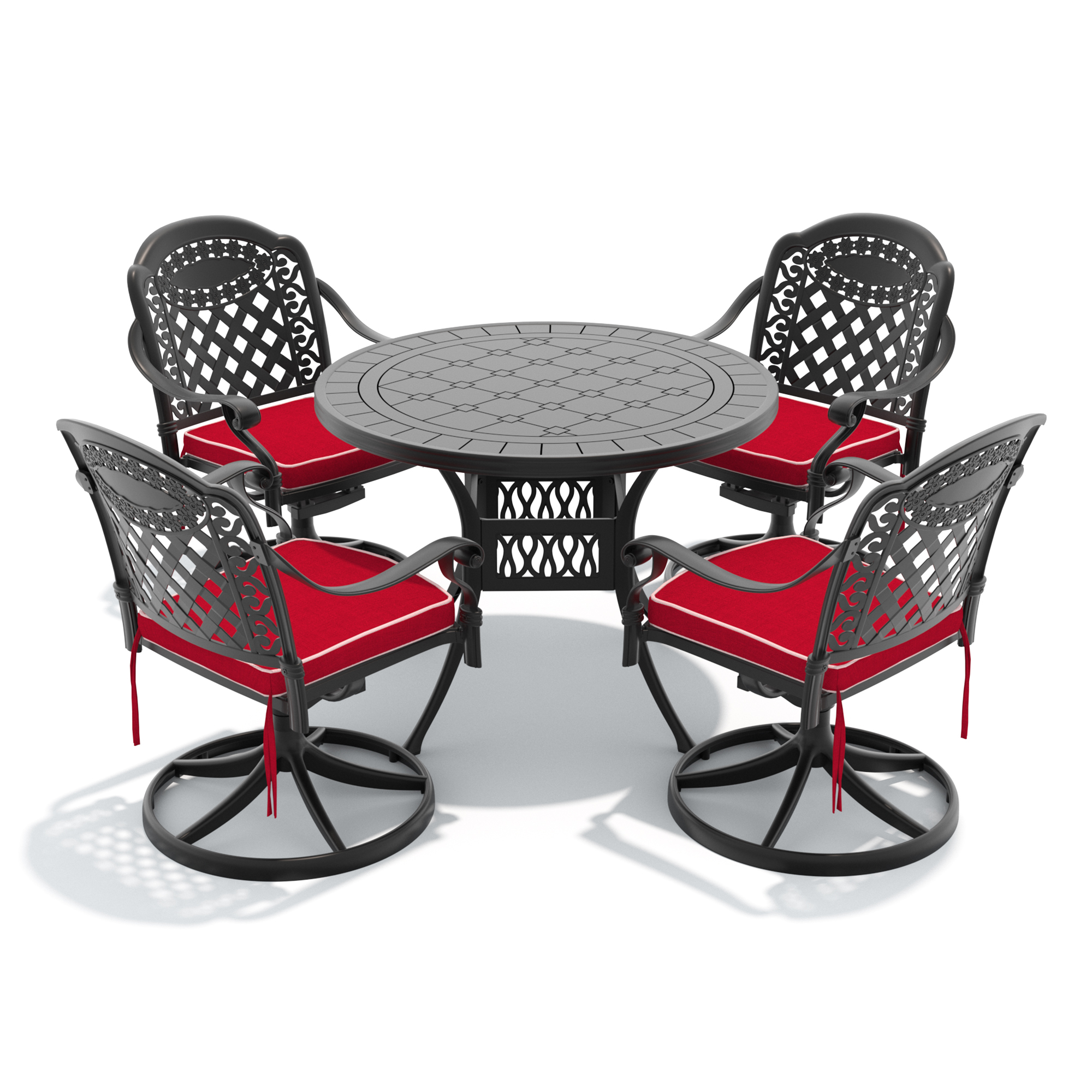 5-Piece All-Weather Cast Aluminum Dining Set, Include 4 Swivel Chairs and 39.37" Round Table With Black Frame - Image 2