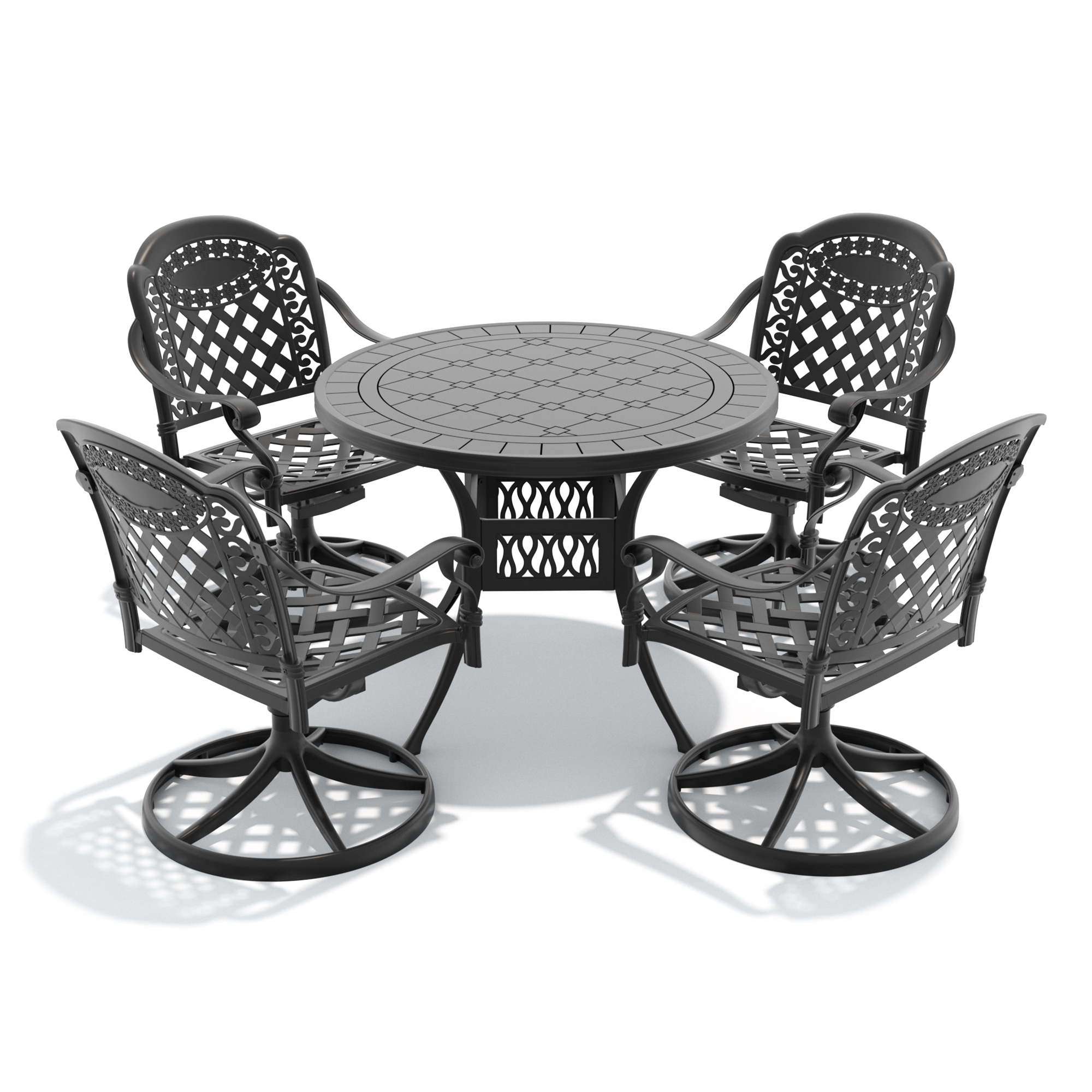 5-Piece All-Weather Cast Aluminum Dining Set, Include 4 Swivel Chairs and 39.37" Round Table With Black Frame - Image 3