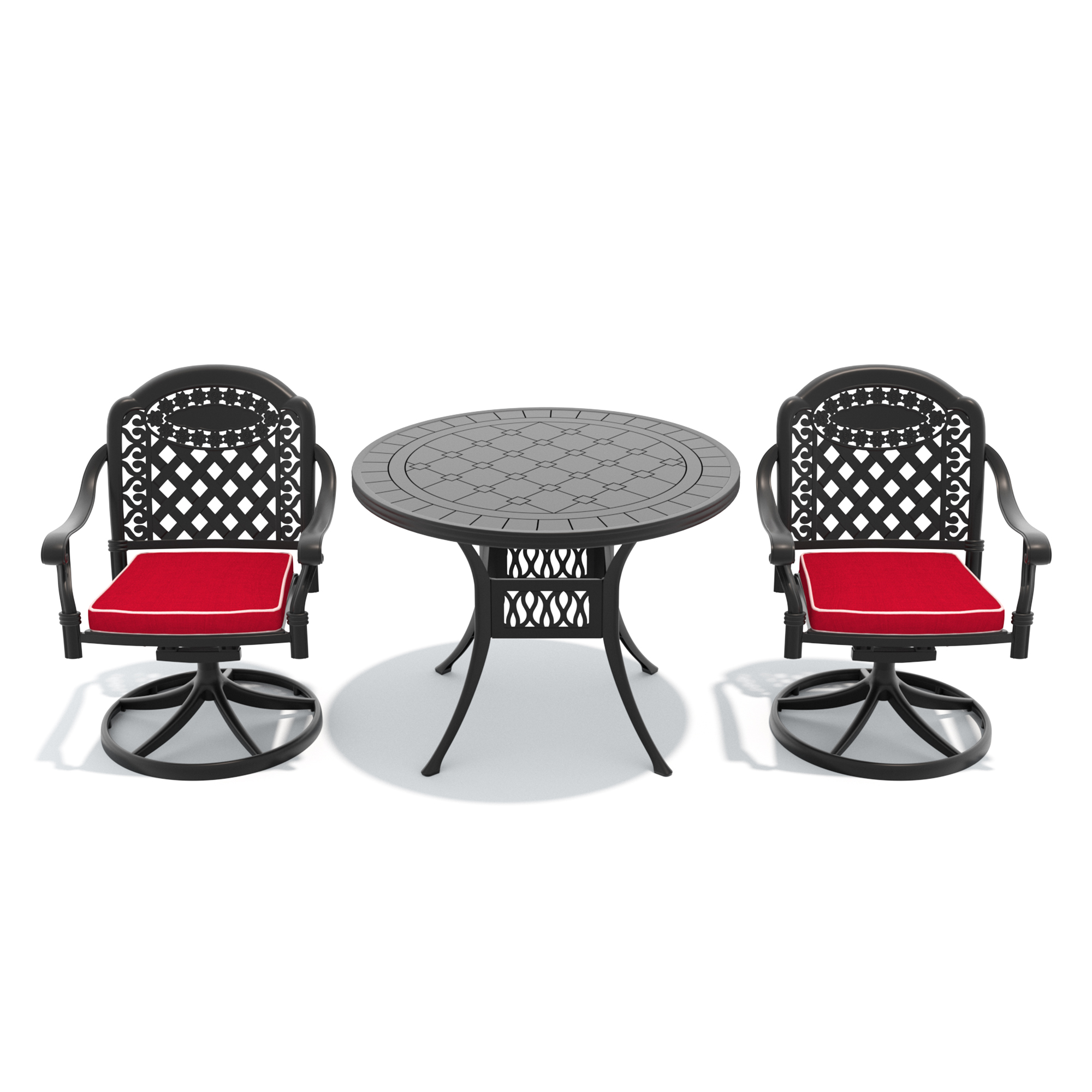 3-Piece All-Weather Cast Aluminum Dining Set, Include 2 Swivel Chairs and 39.37" Round Table With Black Frame(same sku: W1710S00303) - Image 2
