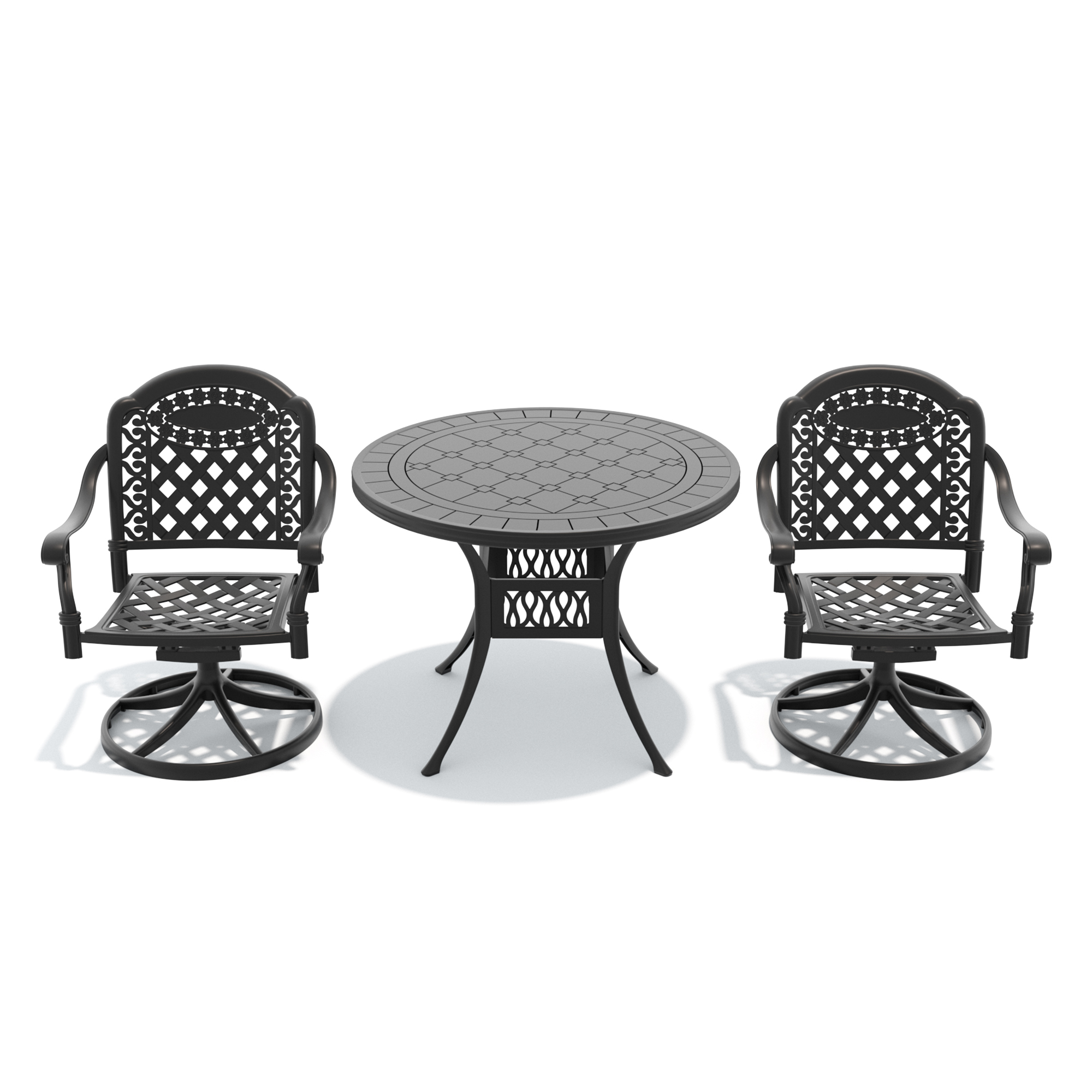 3-Piece All-Weather Cast Aluminum Dining Set, Include 2 Swivel Chairs and 39.37" Round Table With Black Frame(same sku: W1710S00303) - Image 3