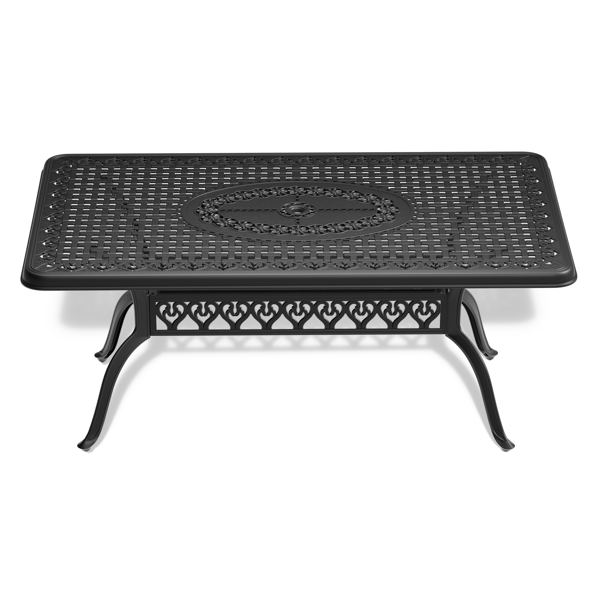L66.93*W37.4-inch Cast Aluminum Patio Dining Table With Black Frame and Umbrella Hole (same sku: W1710120506) - Image 2