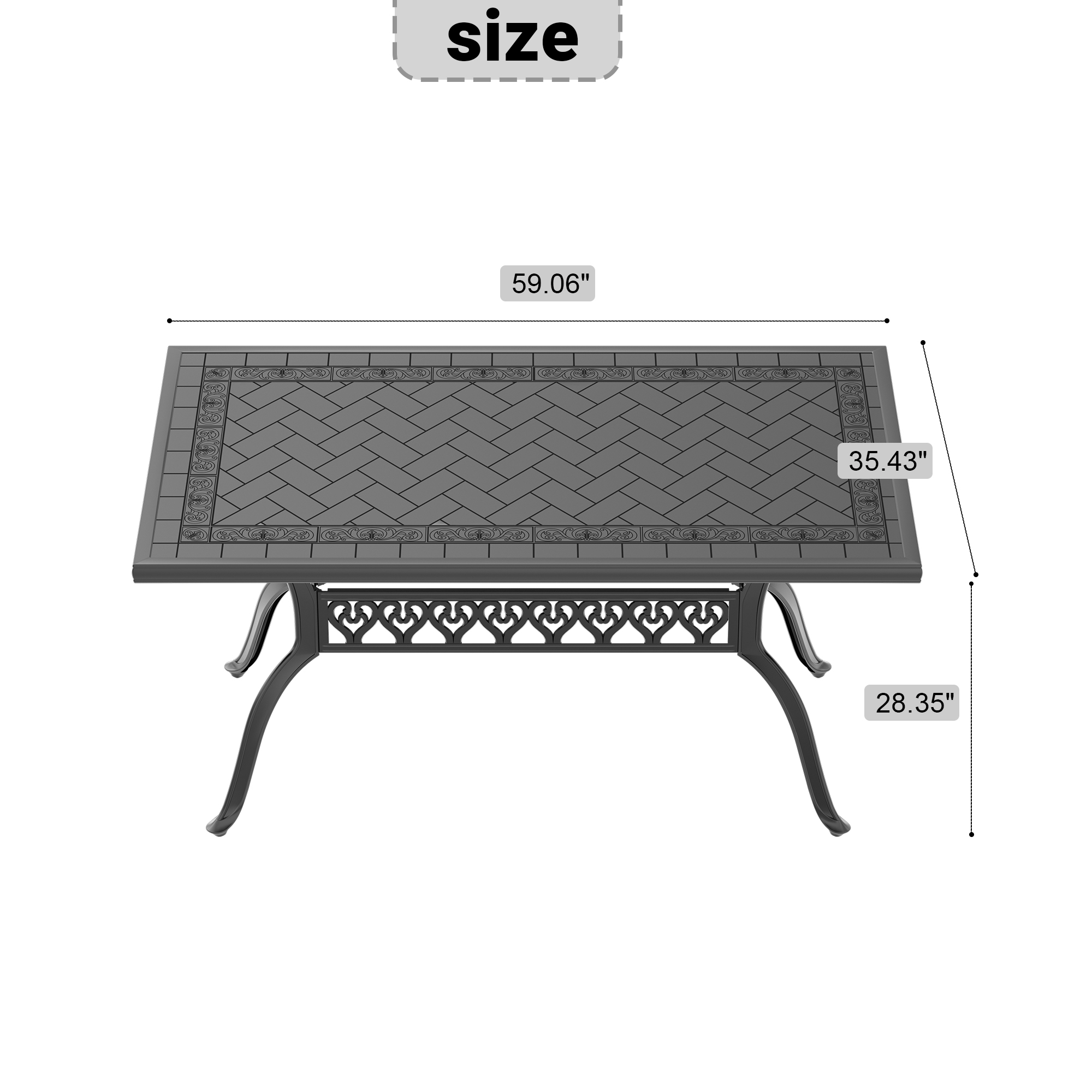 L59.05*W35.43-inch Cast Aluminum Patio Dining Table With Black Frame and Carved Texture on the Tabletop (same sku: W171084480) - Image 5