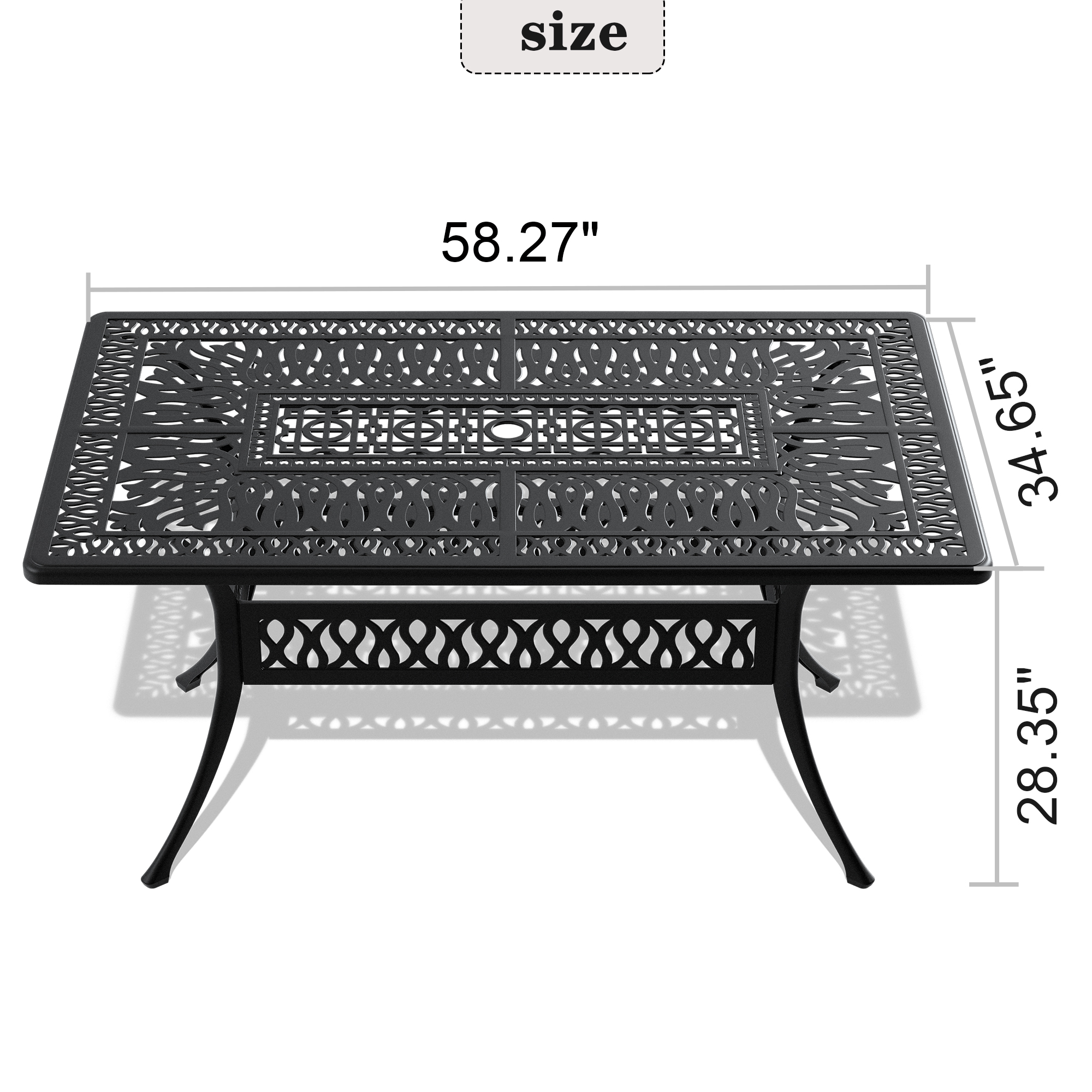 L58.27*W34.65-inch Cast Aluminum Patio Dining Table With Black Frame and Umbrella Hole (same sku: W171084481) - Image 5
