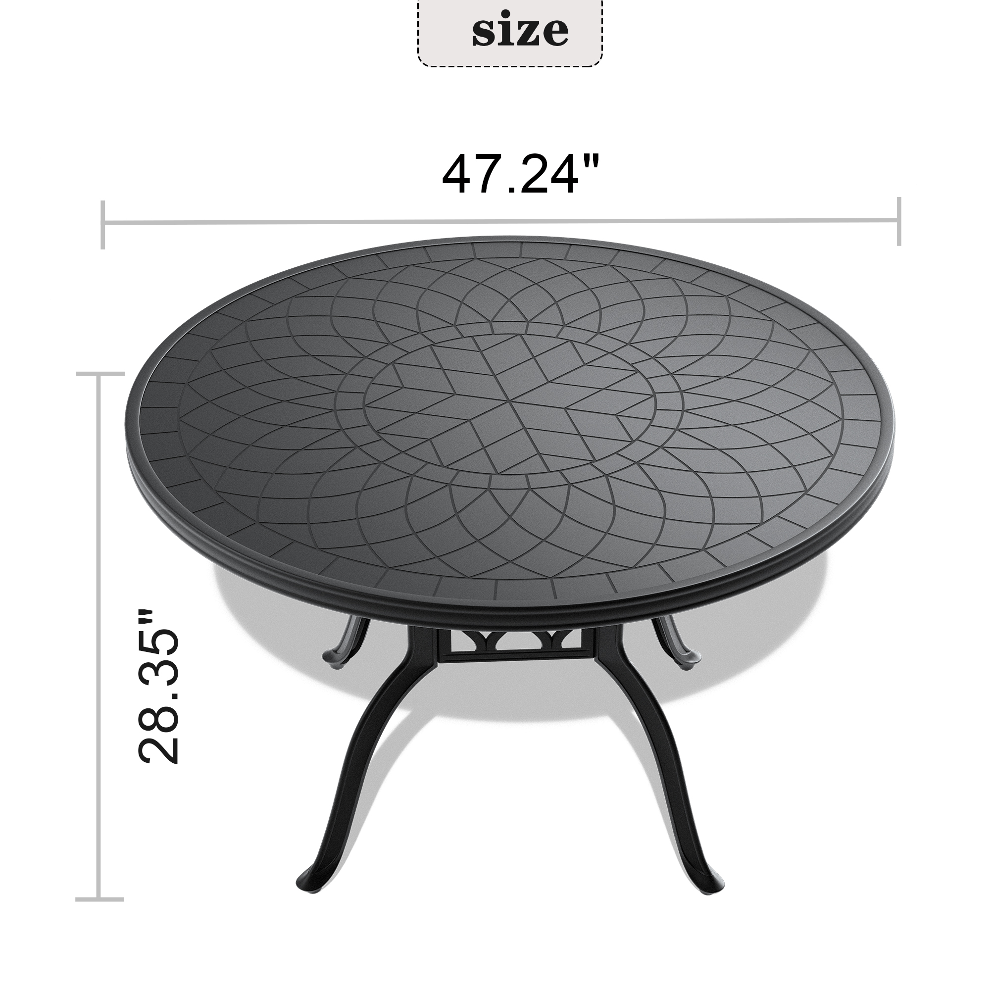 Ø47.24-inch Cast Aluminum Patio Dining Table With Black Frame and Carved Texture on the Tabletop (same sku: W171084479) - Image 5