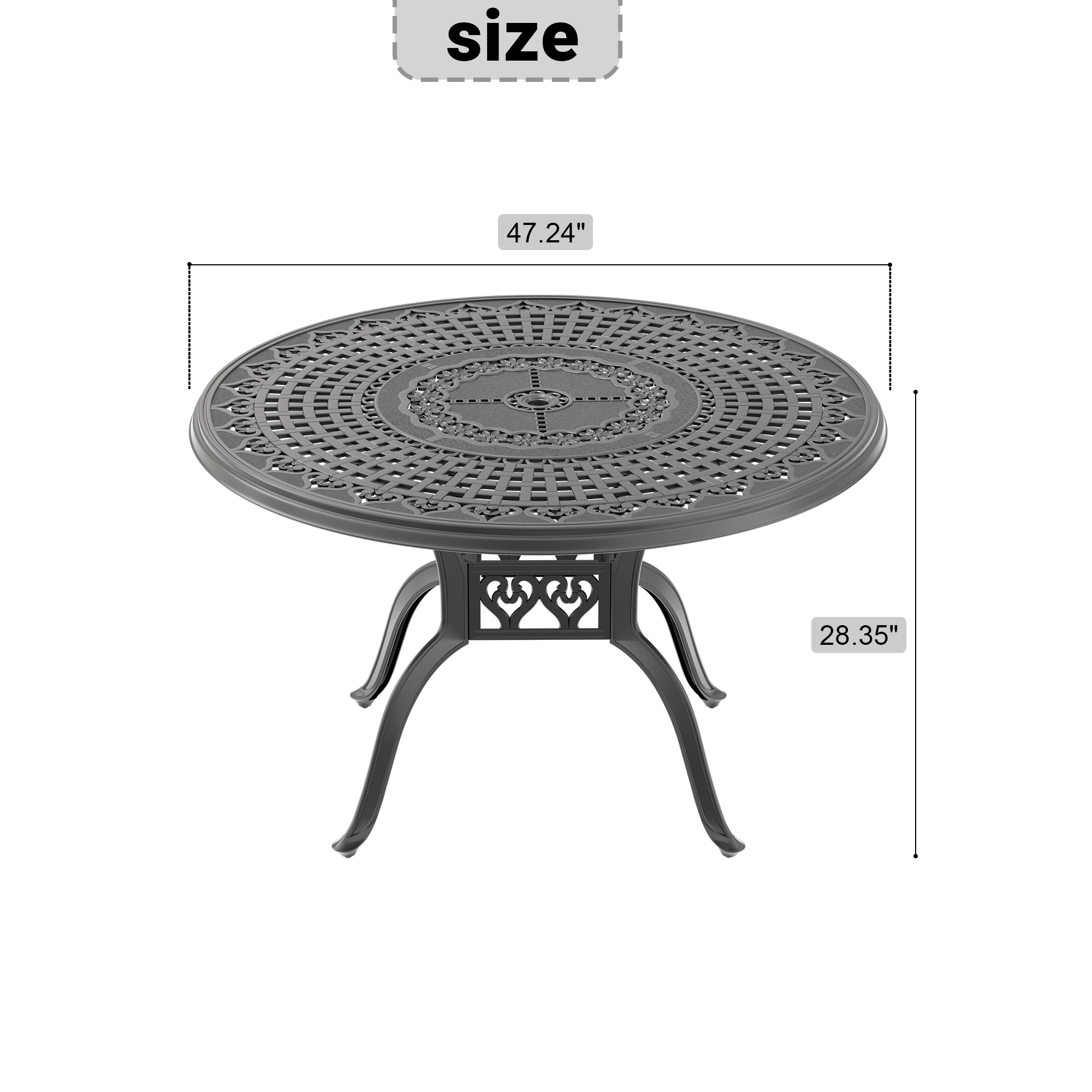 Ø47.24-inch Cast Aluminum Patio Dining Table With Black Frame and Umbrella Hole (same sku: W1710120507) - Image 5