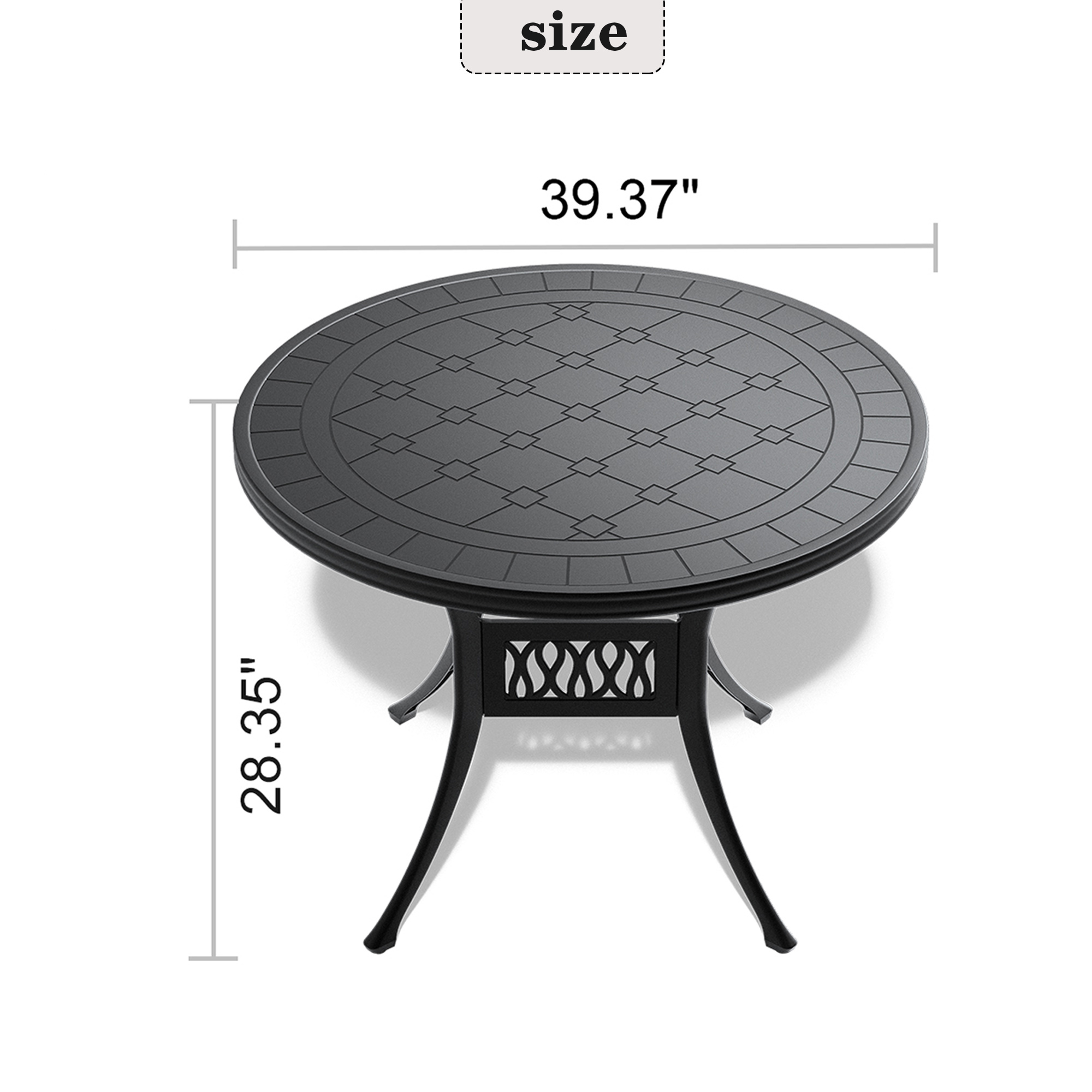 Ø39.37-inch Cast Aluminum Patio Dining Table with Black Frame and Carved Texture on the Tabletop (same sku: W171084478) - Image 5
