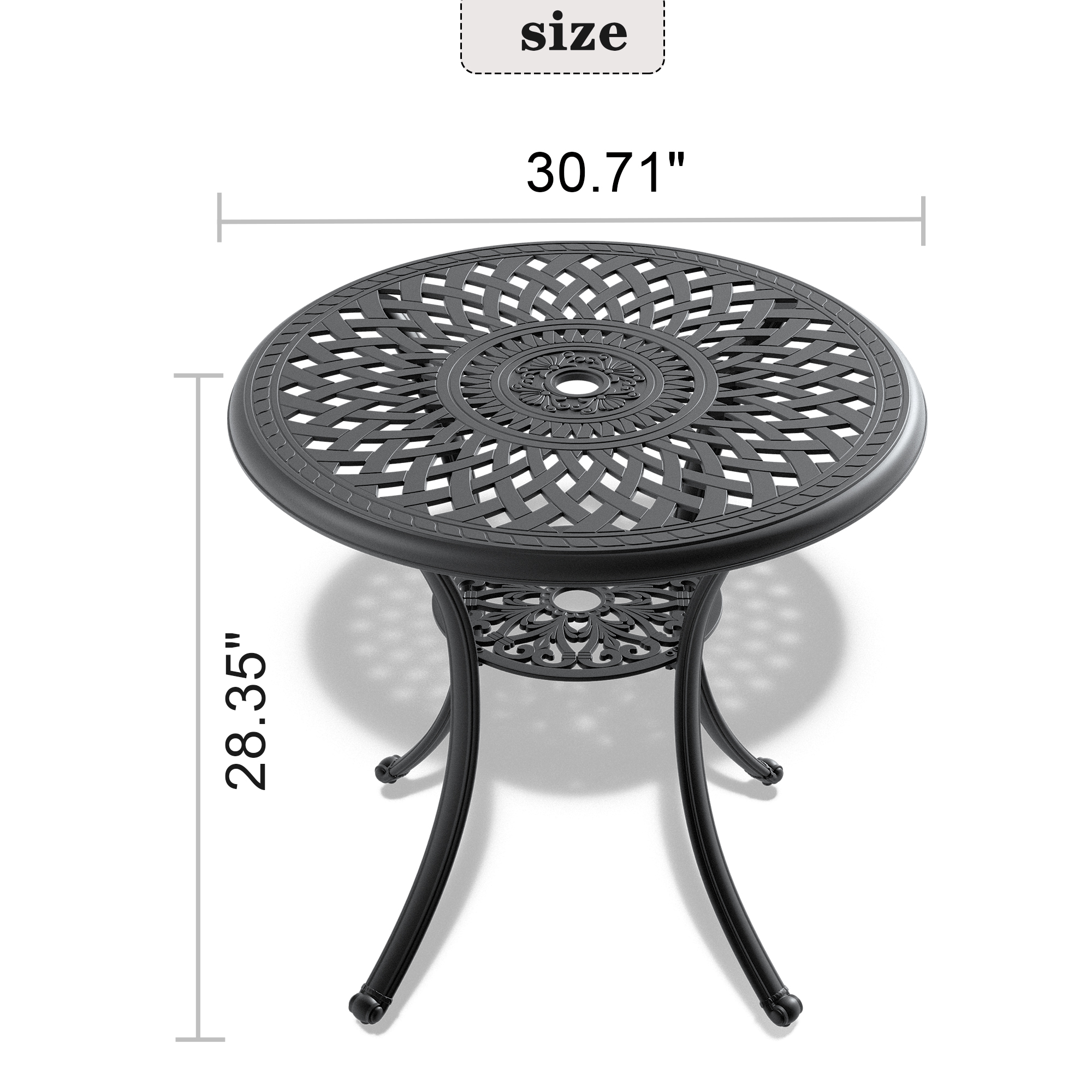 Ø30.71-inch Cast Aluminum Patio Dining Table With Black Frame and Umbrella Hole (same sku: W171084476) - Image 5