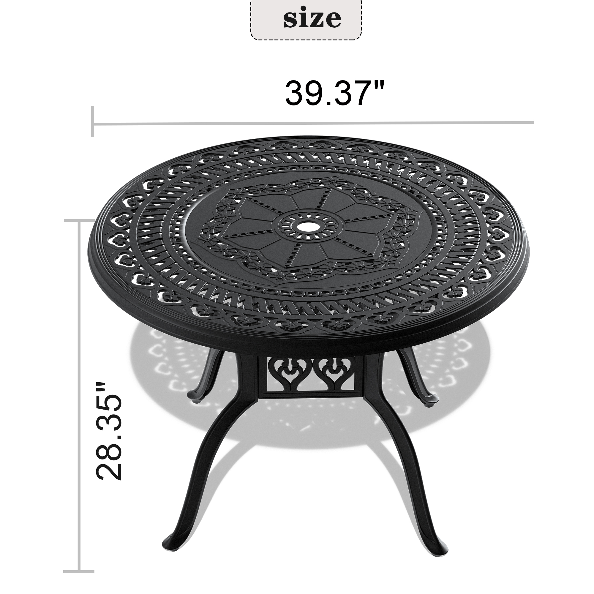 Ø39.37-inch Cast Aluminum Patio Dining Table With Black Frame and Umbrella Hole (same sku: W171084477) - Image 5