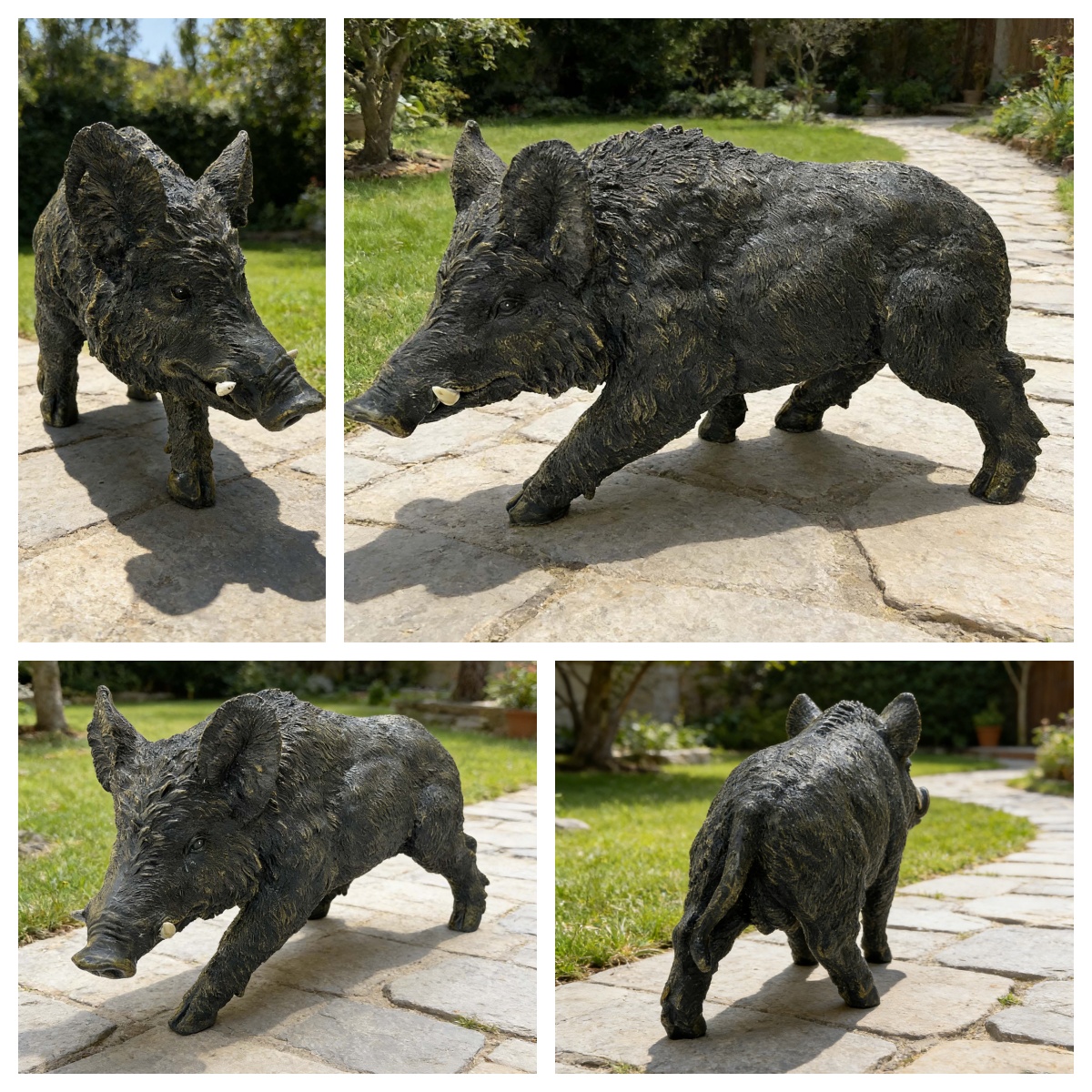 12.20" H x 21.26" L Simulated Wild Boar Resin Garden Statue, Indoor & Outdoor Decorative Ornament, Lawn & Courtyard Art Craft Decoration - Image 3