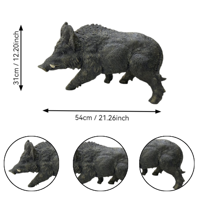 12.20" H x 21.26" L Simulated Wild Boar Resin Garden Statue, Indoor & Outdoor Decorative Ornament, Lawn & Courtyard Art Craft Decoration - Image 5