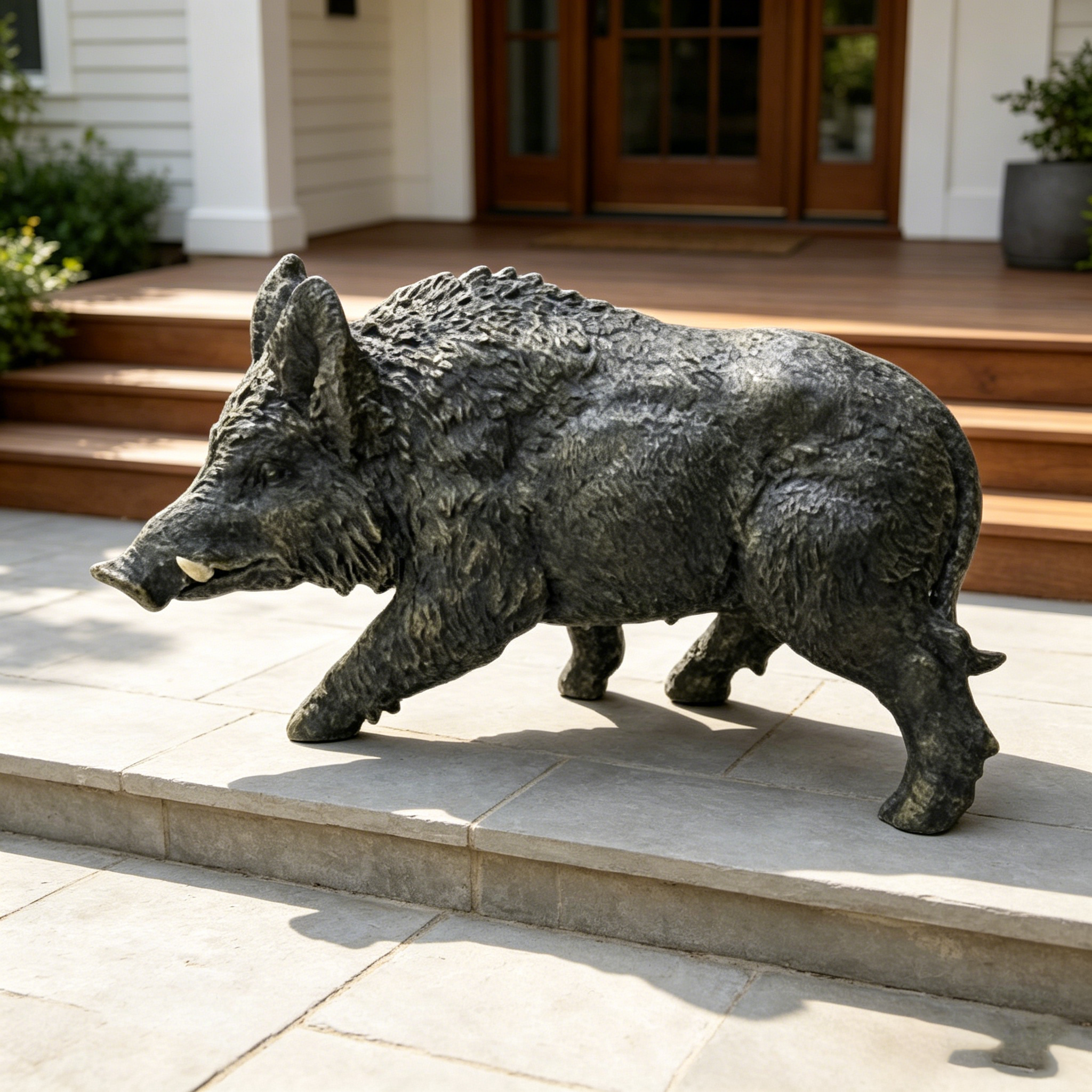 12.20" H x 21.26" L Simulated Wild Boar Resin Garden Statue, Indoor & Outdoor Decorative Ornament, Lawn & Courtyard Art Craft Decoration - Image 6