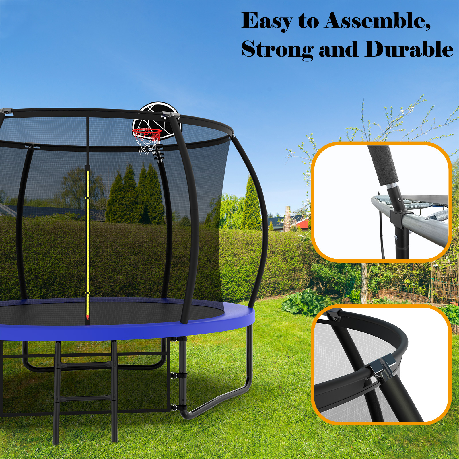 10FT Pumpkin Trampoline, Outdoor Trampoline with Basketball Hoop, Enclosure Net and Ladder - Image 6