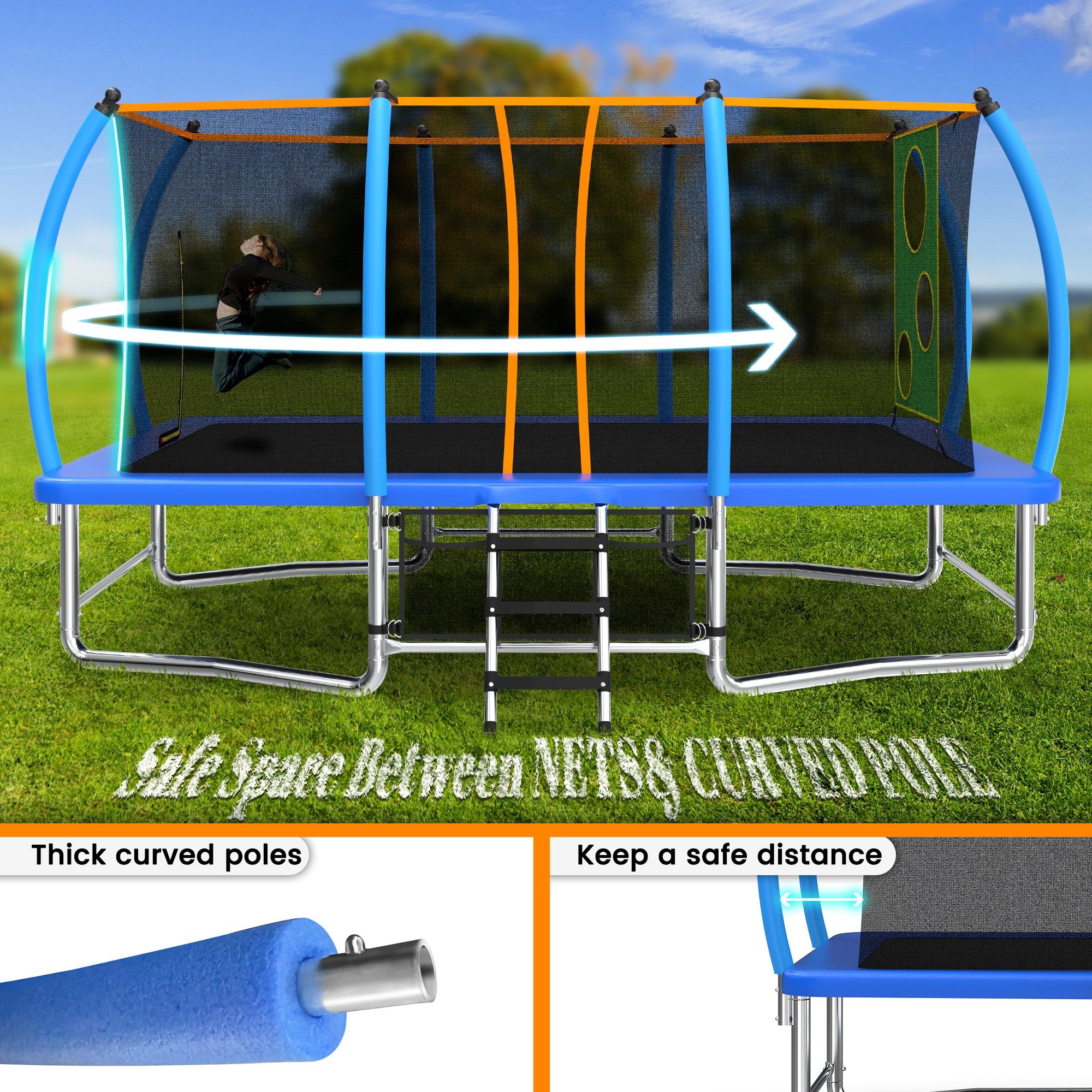 8X14FT Outdoor Square Trampolines for Kids Adults Long Rectangular Tumbling Trampoline - Image 2