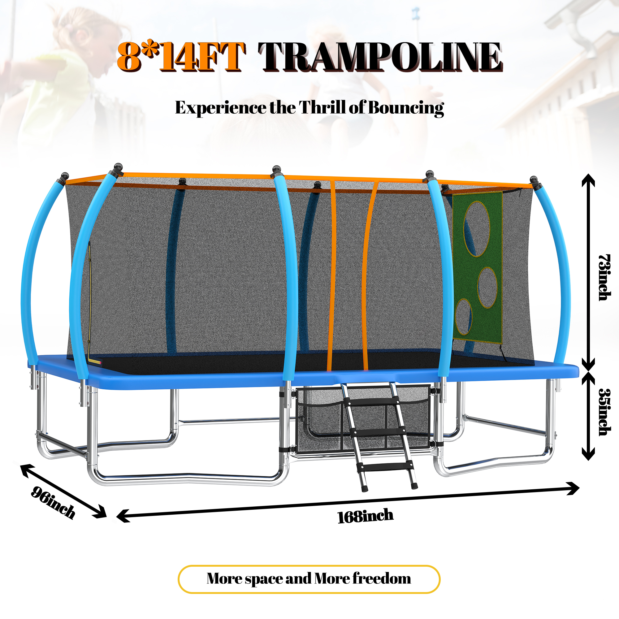 8X14FT Outdoor Square Trampolines for Kids Adults Long Rectangular Tumbling Trampoline - Image 6
