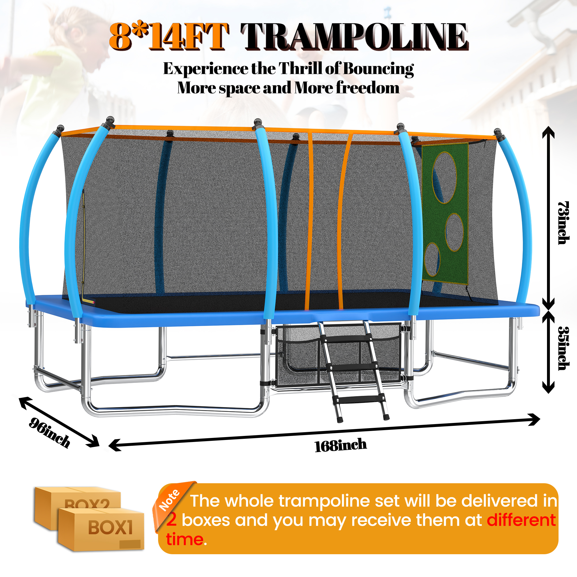 8X14FT Outdoor Square Trampolines for Kids Adults Long Rectangular Tumbling Trampoline - Image 4
