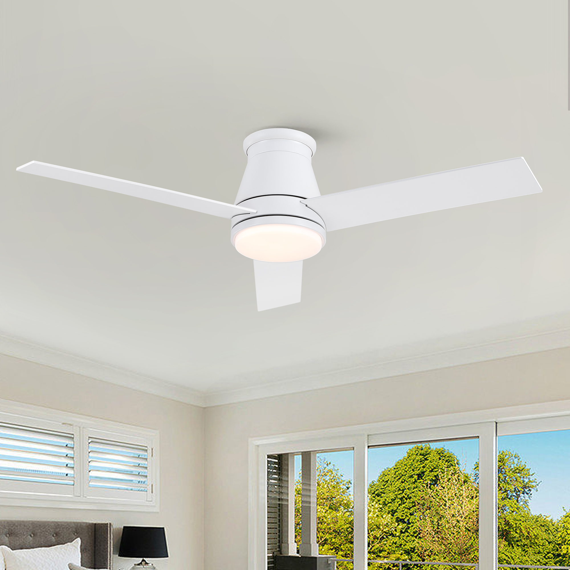 48" White Blades Lowe Profile Ceiling Fans with Light - Image 2